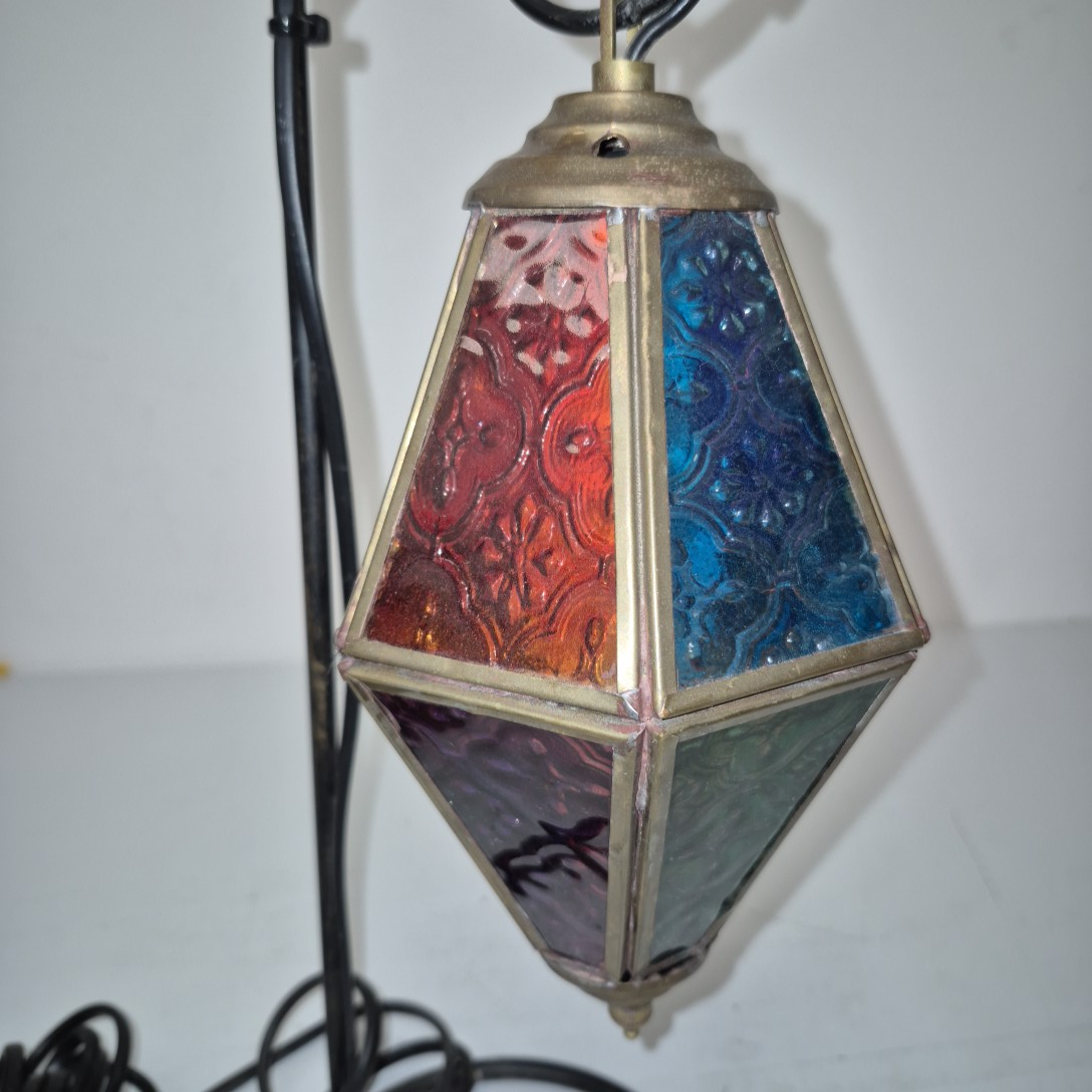 Lampe sur pied oriental vitrail rouge et bleu - Photo 2