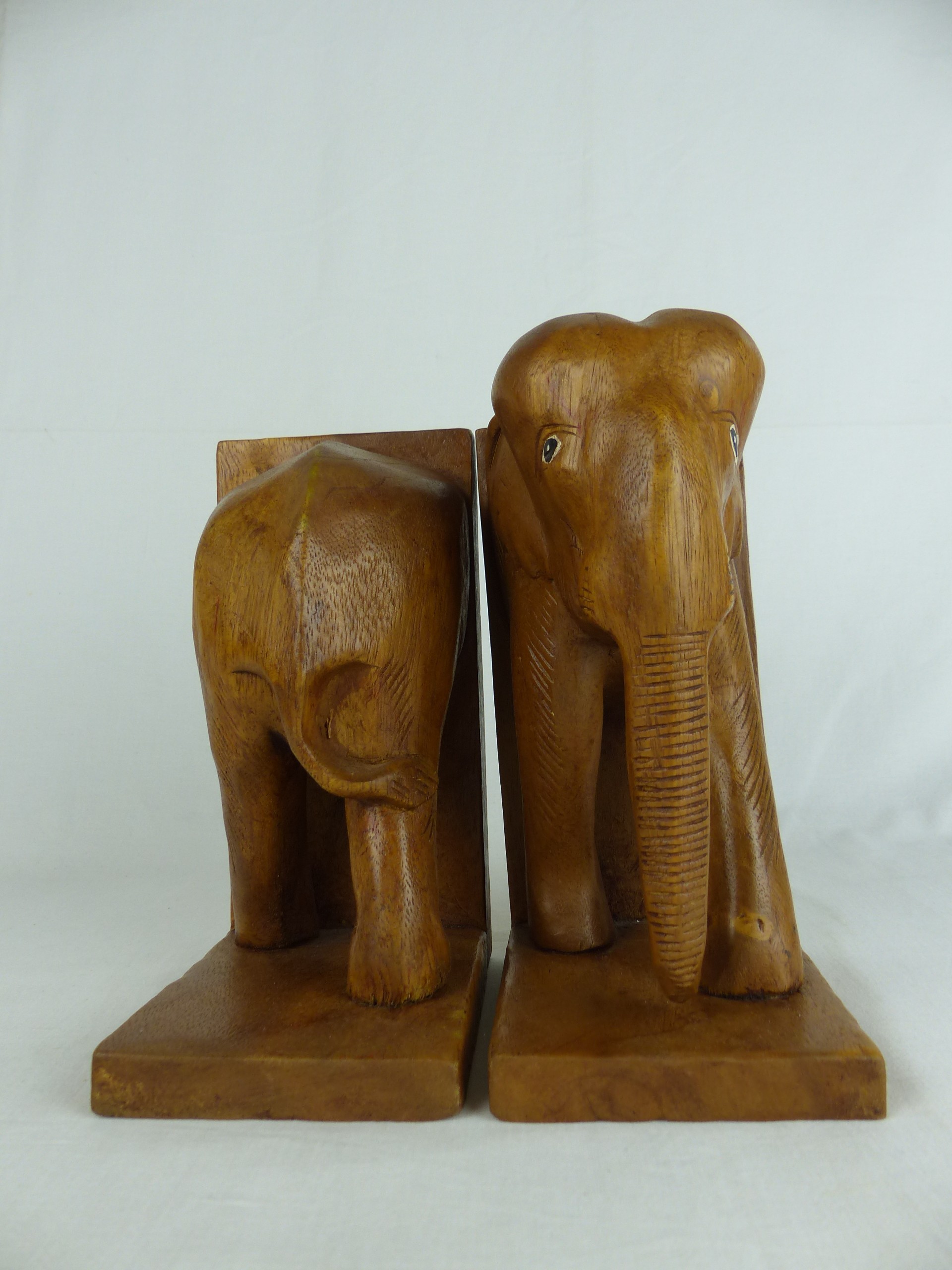Serre-livres vintage Éléphants en bois sculpté - Photo 3