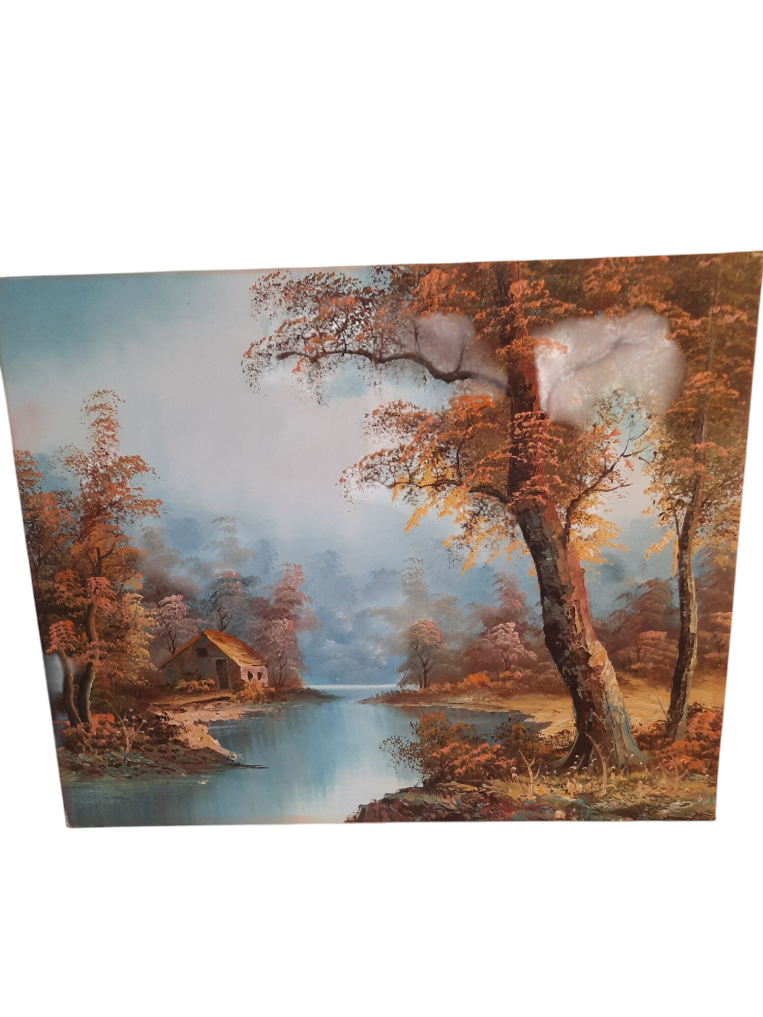 Paysage automne rivière, tableau certifié Bon état -  reconditionné disponible sur Label Emmaüs