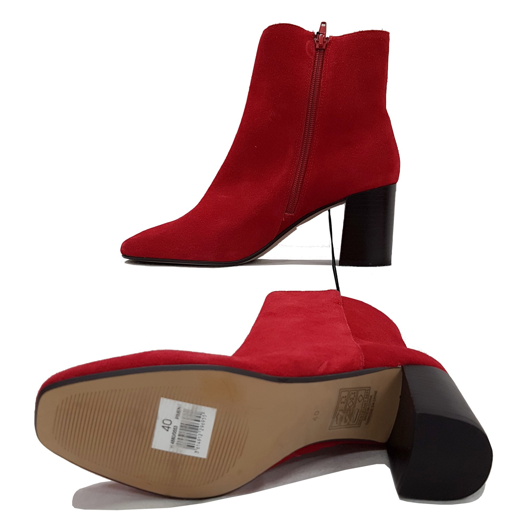 Neuf & étiquette Boots Bottines Monoprix P 40 en cuir nubuck rouge - Photo 3