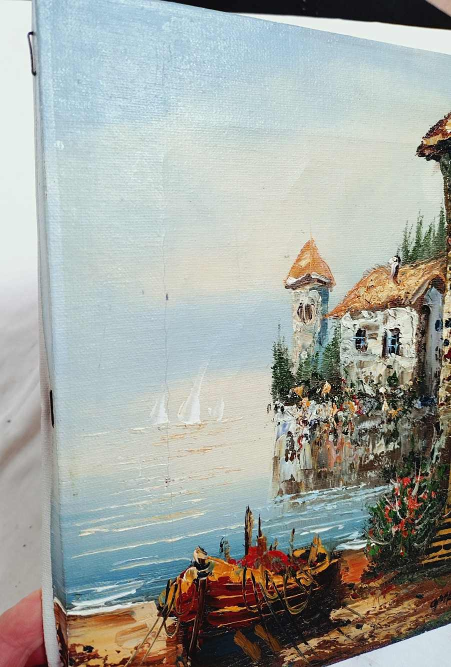 Huile sur toile originale, paysage marin signé. État correct - Vue 13 - 