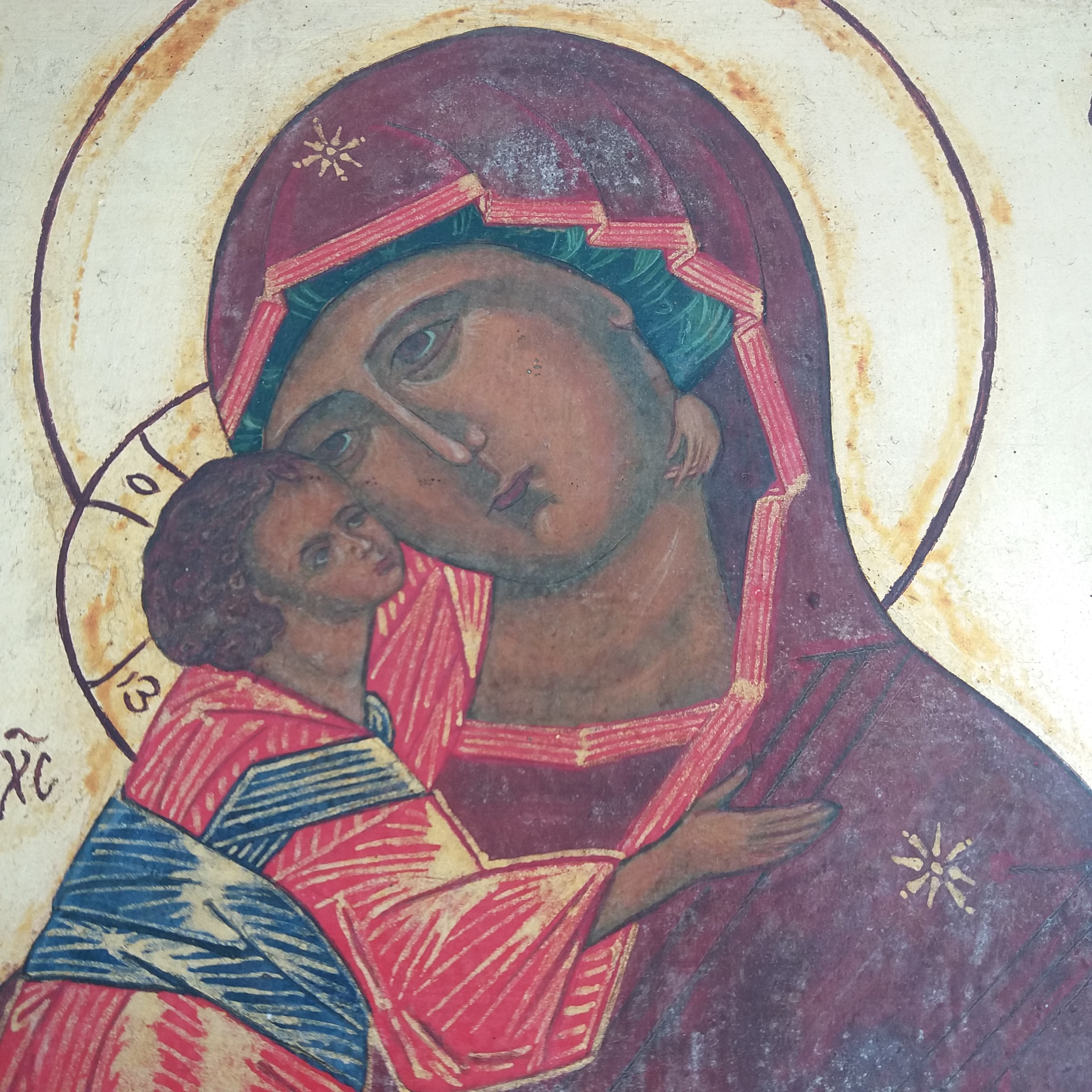 Grande icône orthodoxe « Vierge de la tendresse ». Artisanale. Peinture et dorure à la main sur bois. Polychrome. - Photo 4