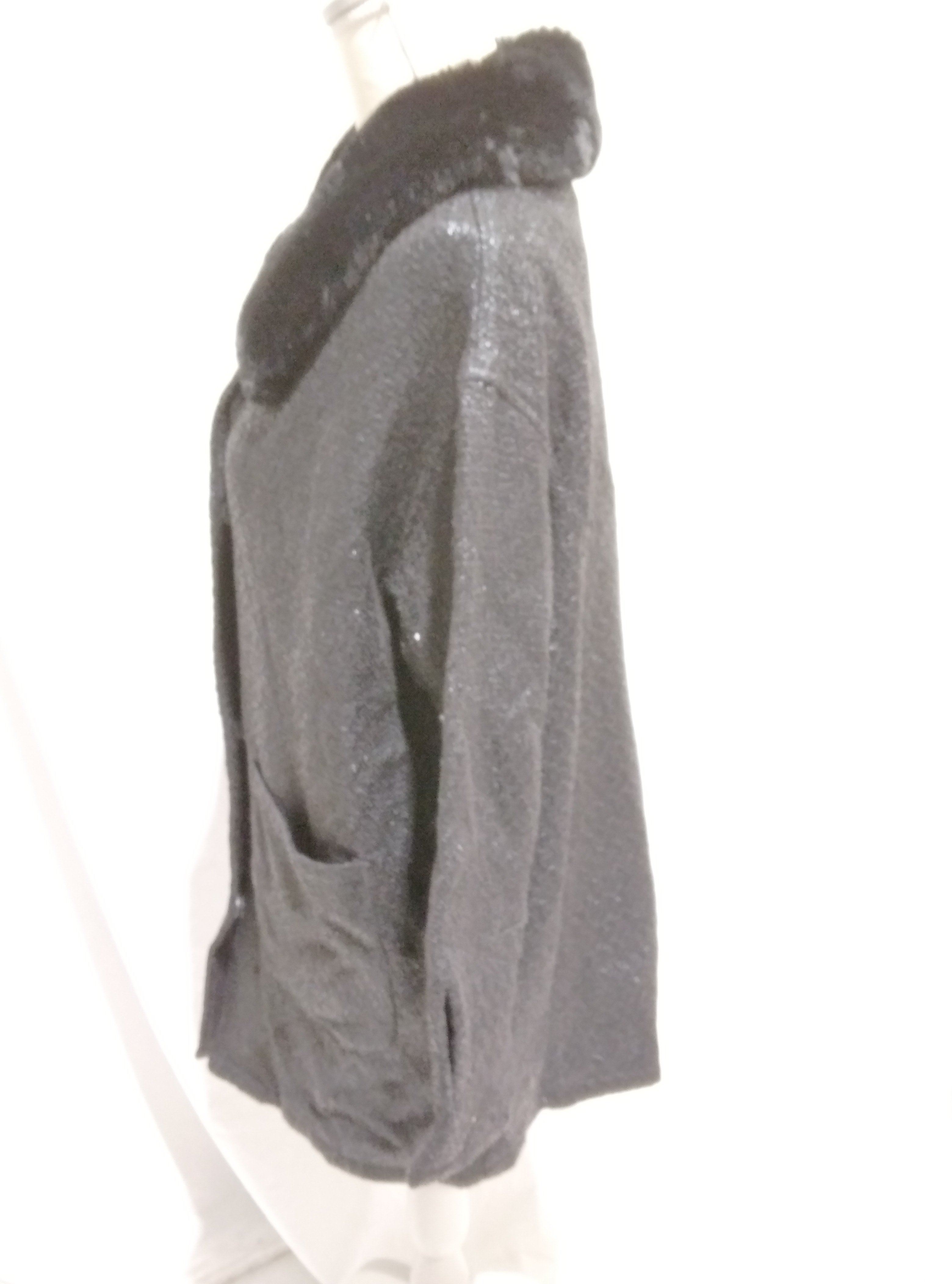 Manteau noir avec col en fausse fourrure noire, Molly Bracken - M  - Vue 2 - 