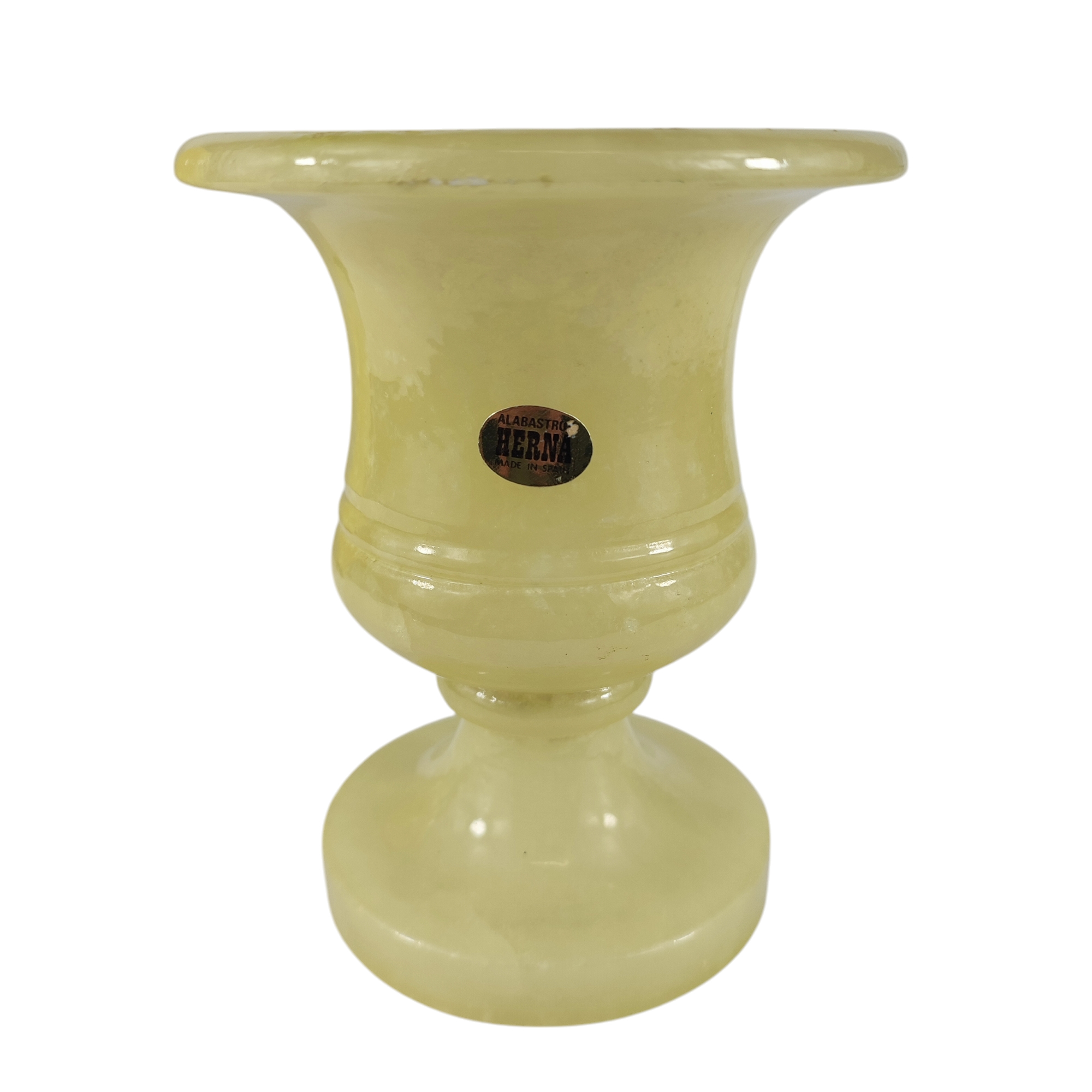 Vase En Albâtre Sculpté Main Décor Floral – Vintage – Occasion – Beige