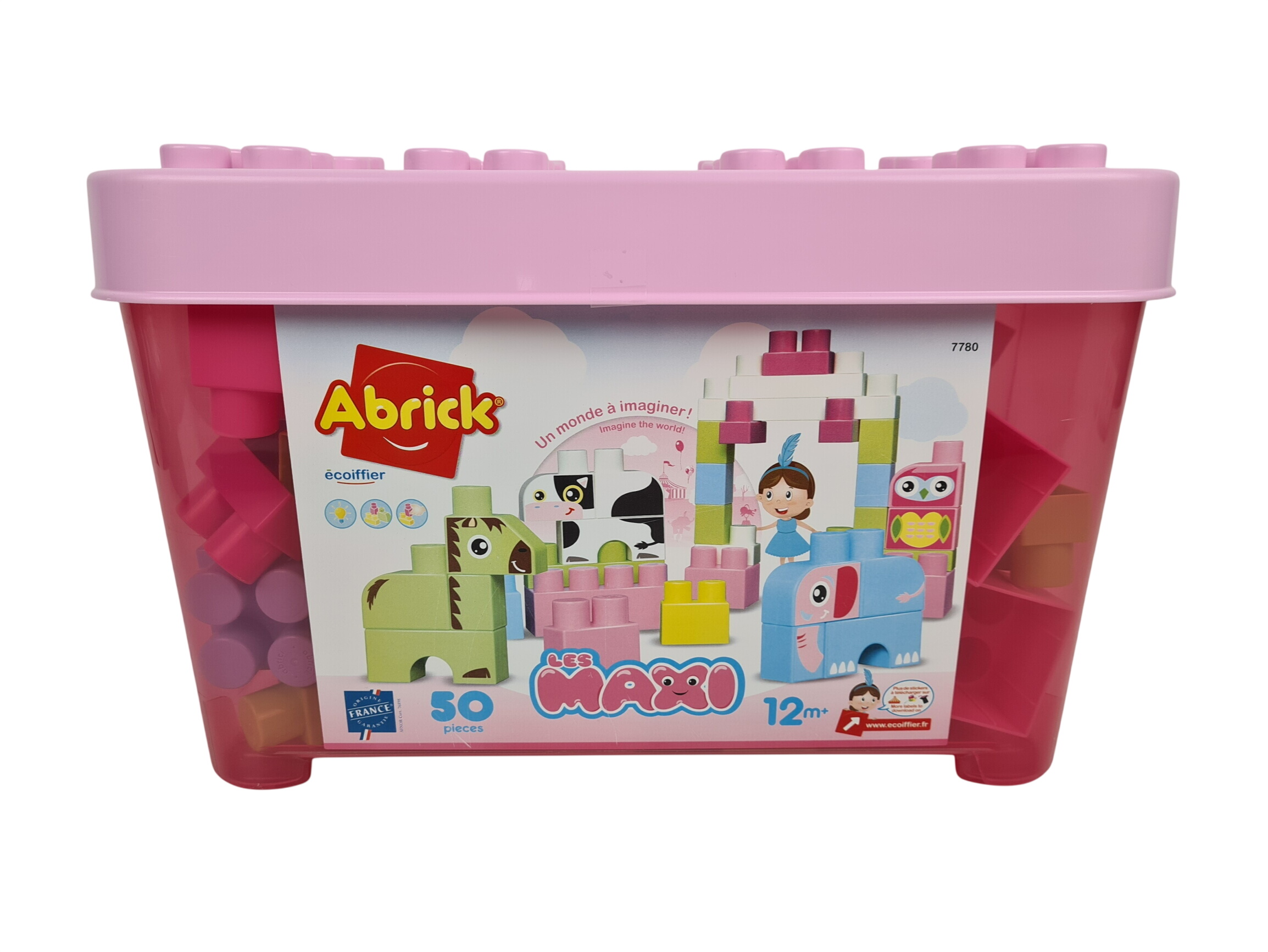 Jeu de Construction - Baril Rose + Briques À Empiler Animaux 50 pièces - Abrick Maxi - 12 mois + Bon état -  reconditionné disponible sur Label Emmaüs