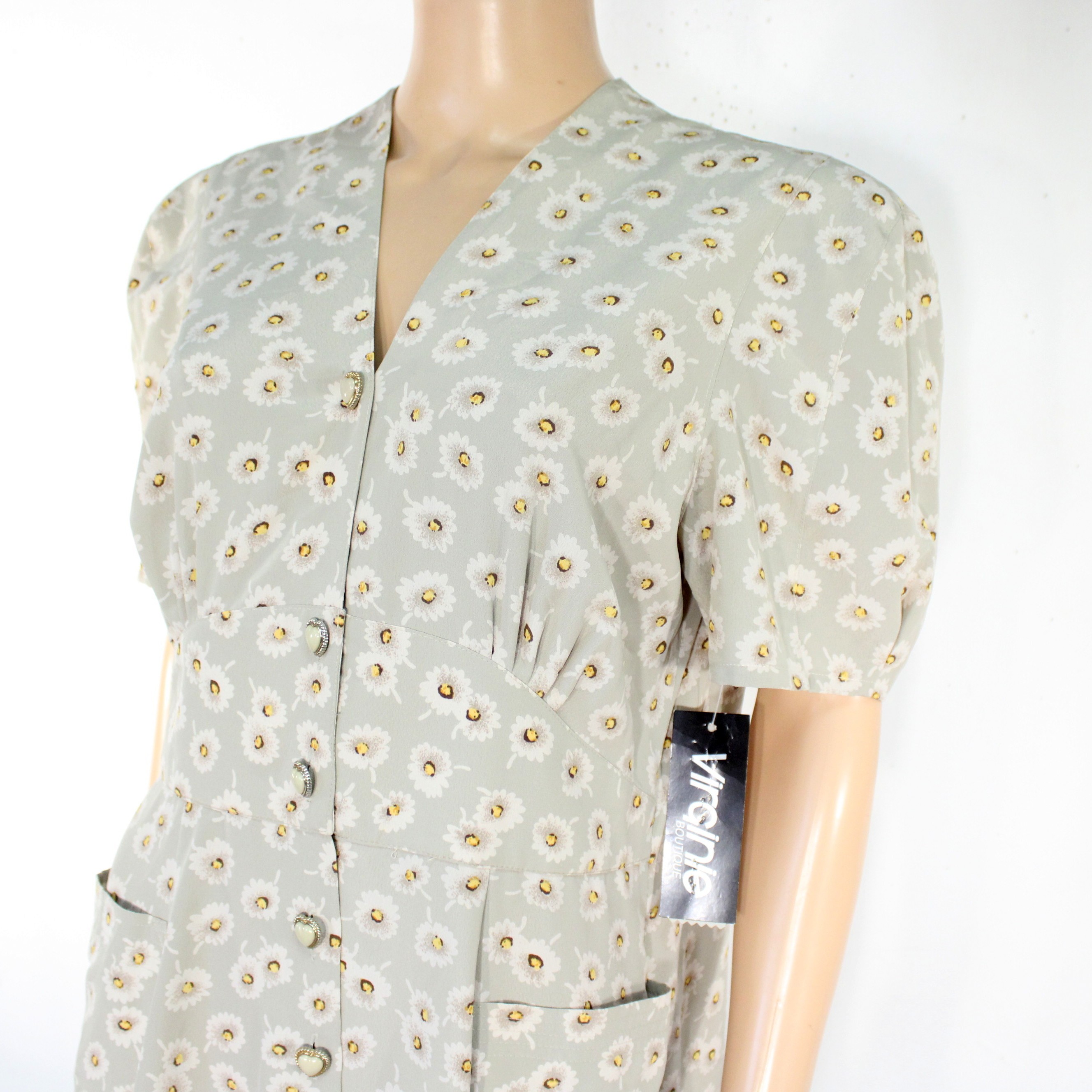 Robe Vintage Kaki Clair Fleuris VIRGINIE PARIS Taille 3 Comme neuf - Vue 2 - 