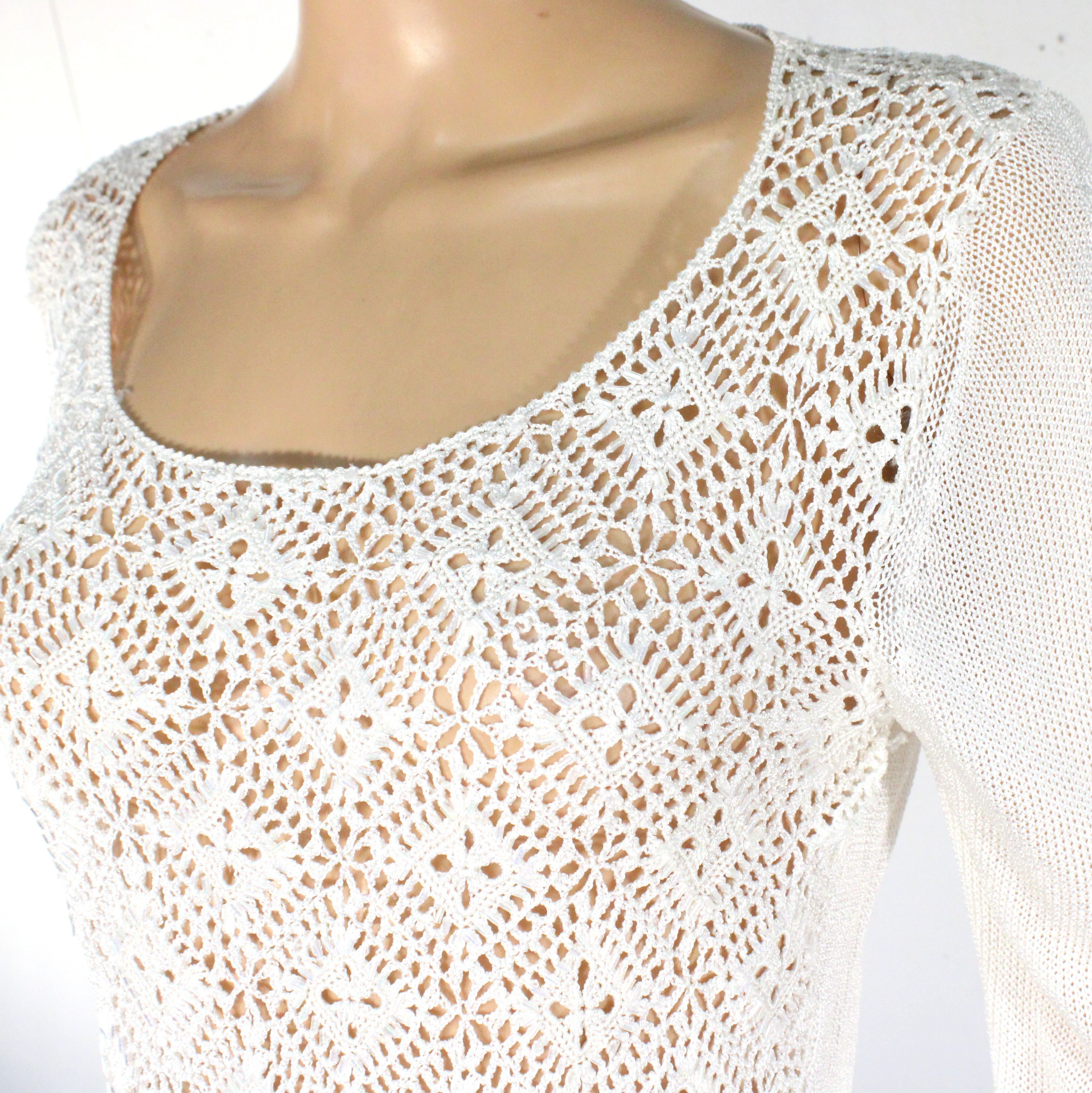 Pull Femme En Maille Crochet Blanc SINGH MADAN Taille 42 /44 - Photo 3