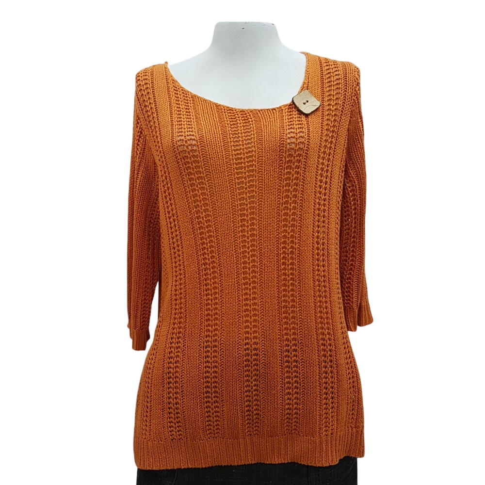 Pull en mailles orange - DAXON - Taille 42 Très bon état -  reconditionné disponible sur Label Emmaüs
