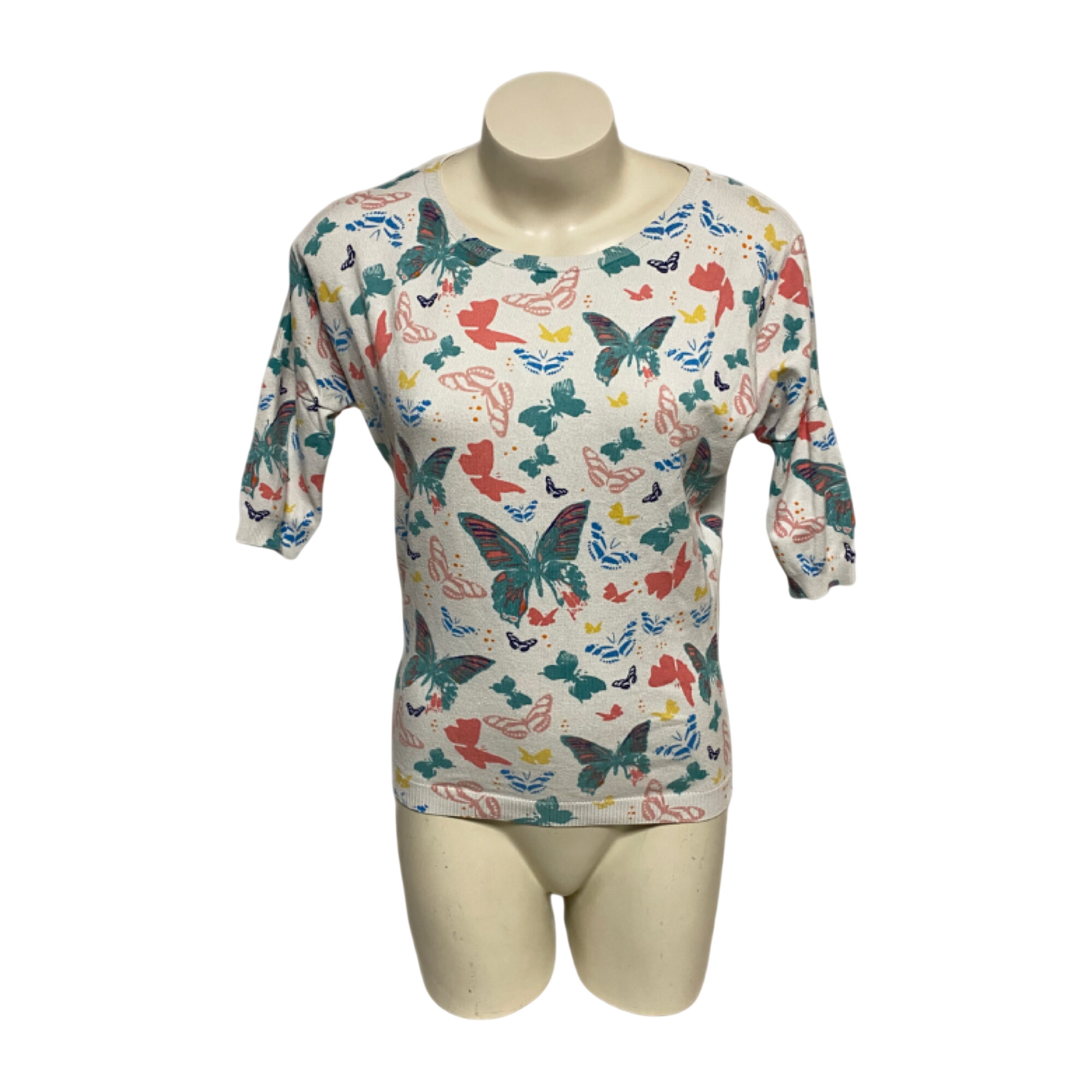 Pull femme imprimé papillons manches courtes - RIU Paris - T0 Bon état -  reconditionné disponible sur Label Emmaüs