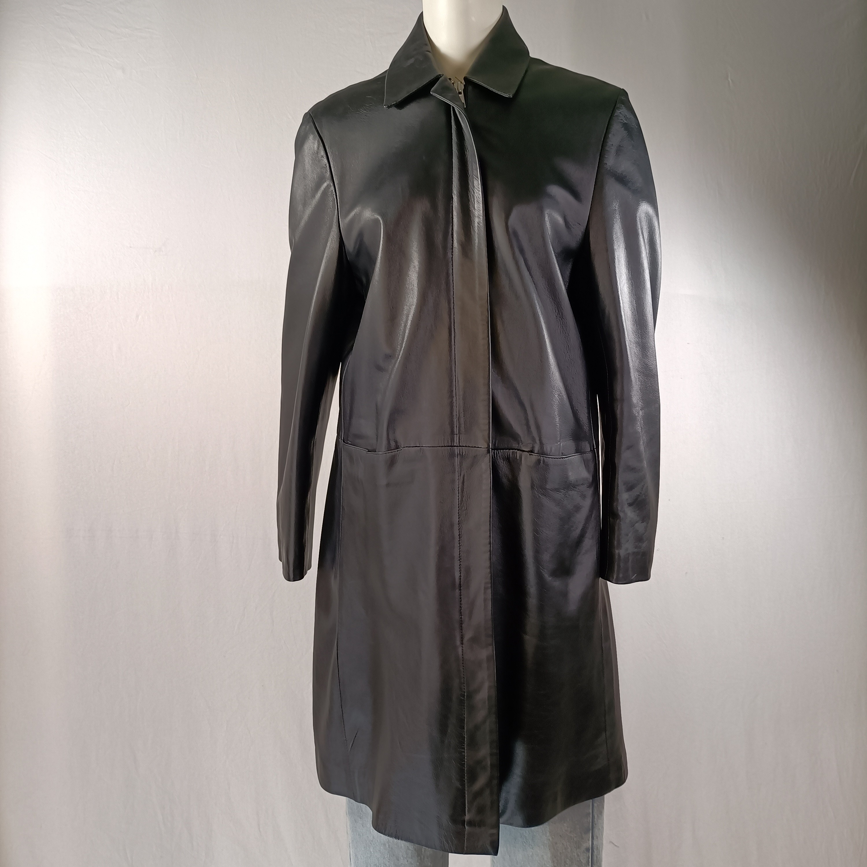 Manteau noir droit en cuir d'agneau - Printemps C.LIBRE - Taille 2 estimée - Photo 1