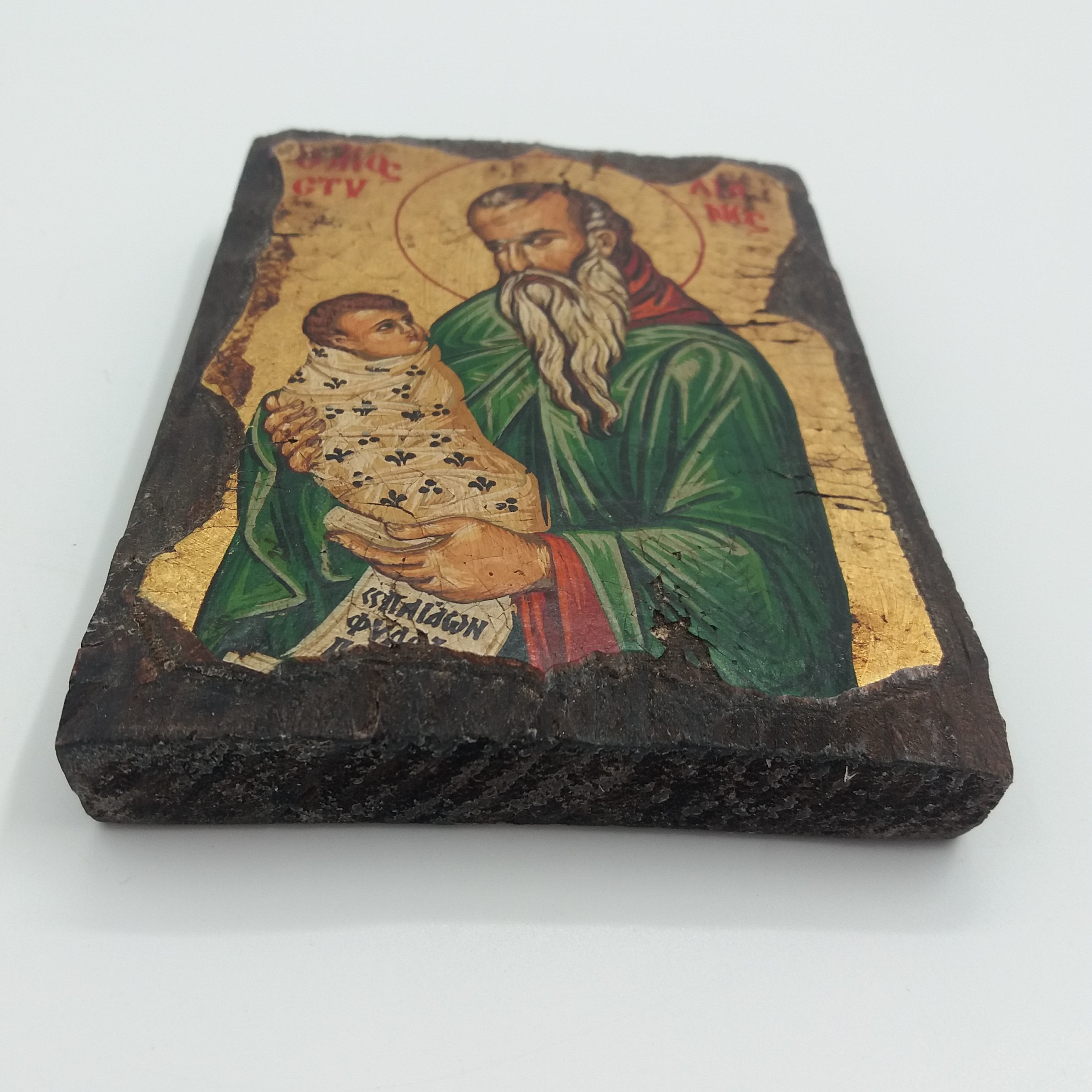 Icône Byzantine grecque orthodoxe. Faite à la main. Support bois. Certificat d’authenticité au dos. - Photo 1