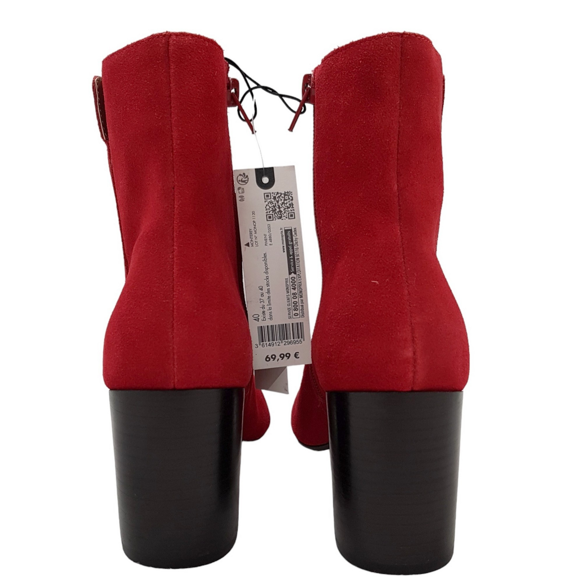 Neuf & étiquette Boots Bottines Monoprix P 40 en cuir nubuck rouge - Photo 4