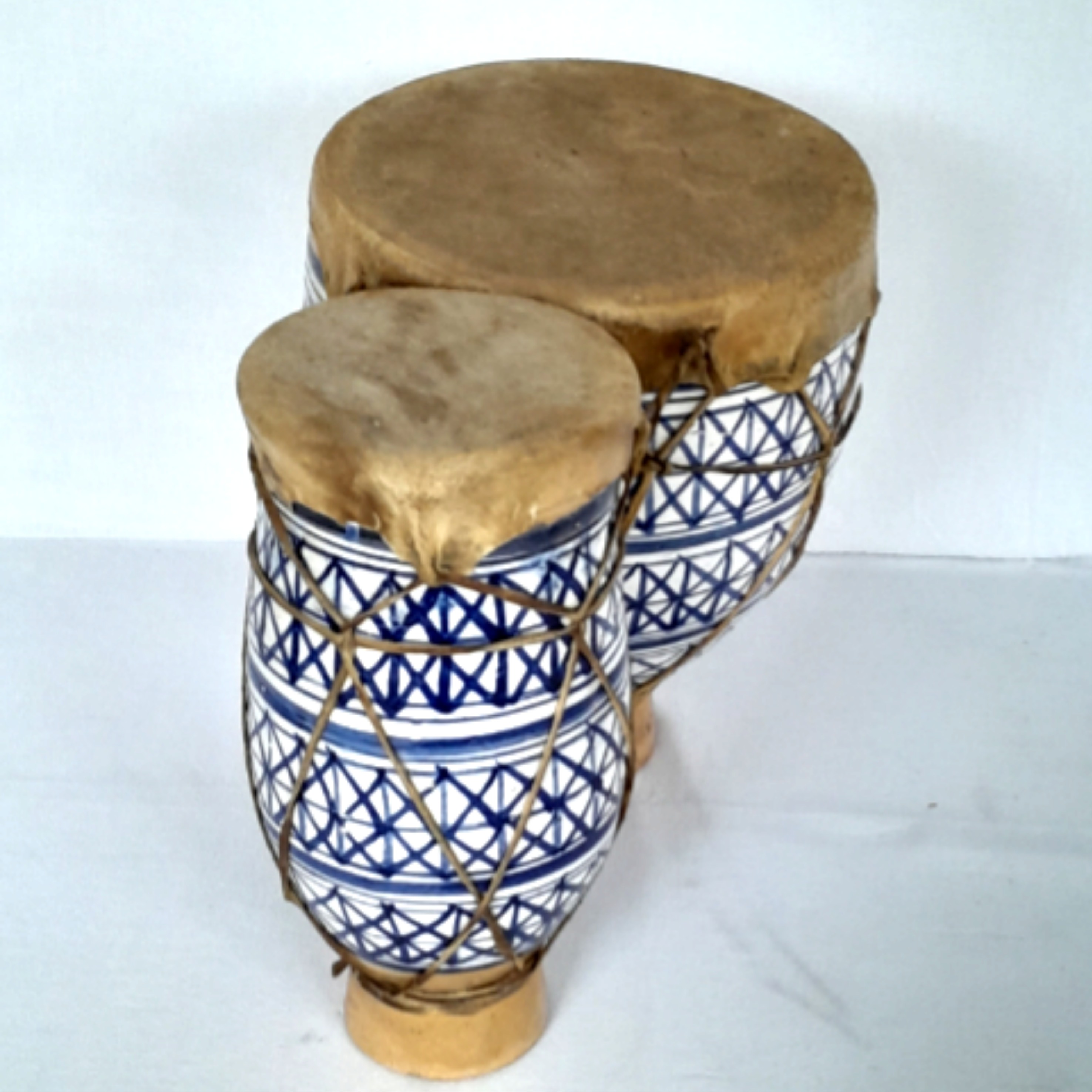 TAM -TAM Double céramique, percussion traditionnelle sur peau africaine, diamètre 19 & 12 cm - Photo 1