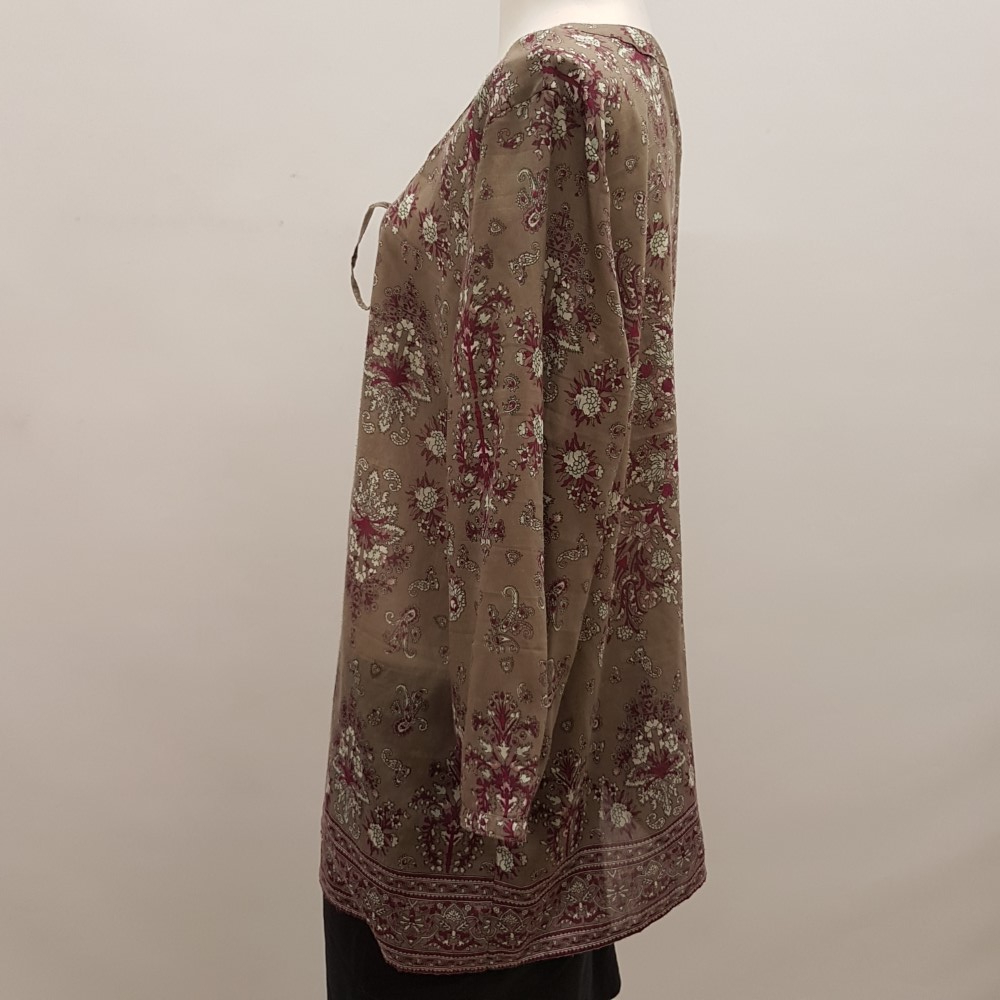 Blouse taupe à fleurs roses, blanches et violettes - ARMAND THIERY - Taille 6 - Photo 1