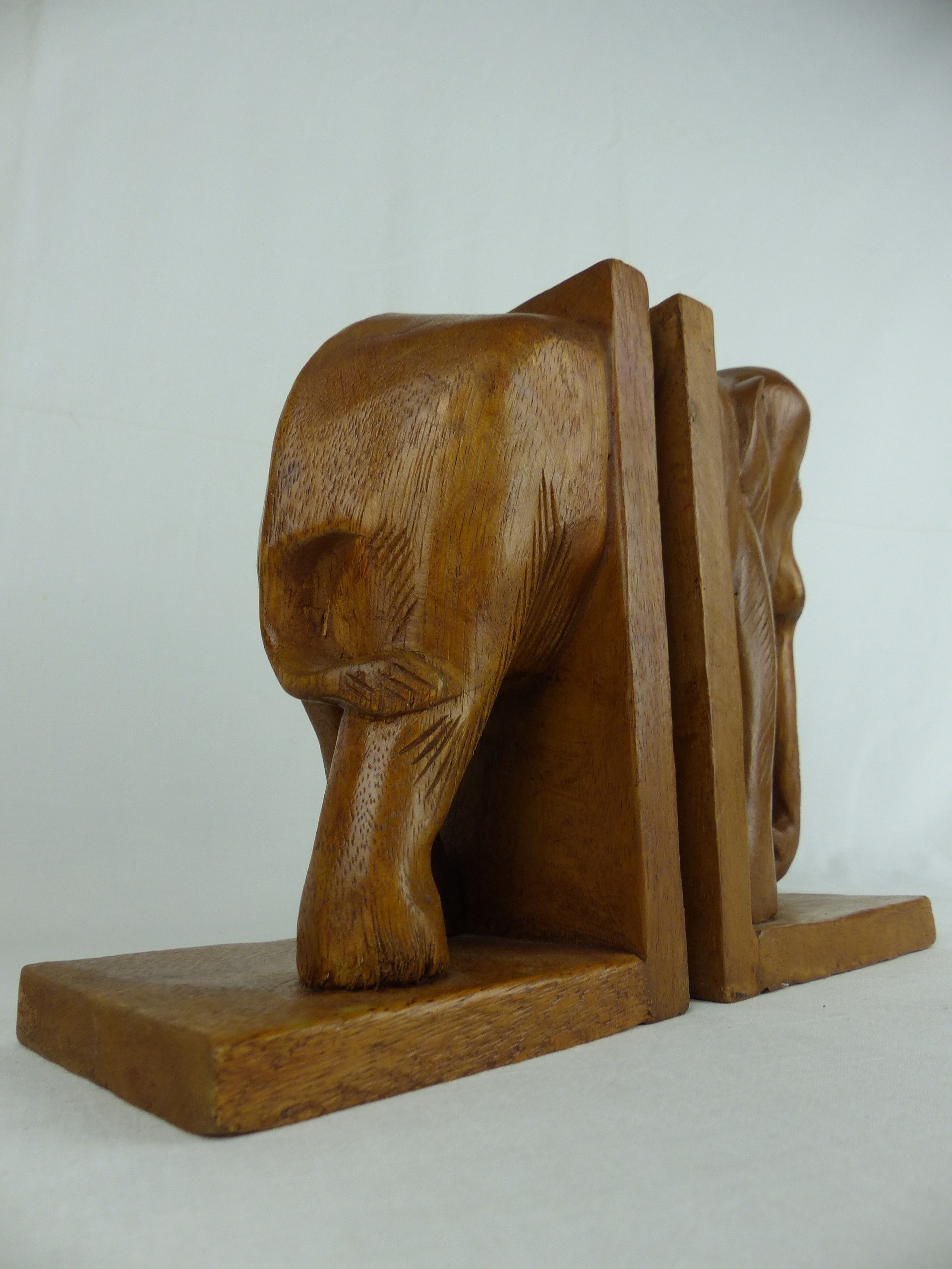 Serre-livres vintage Éléphants en bois sculpté - Photo 2