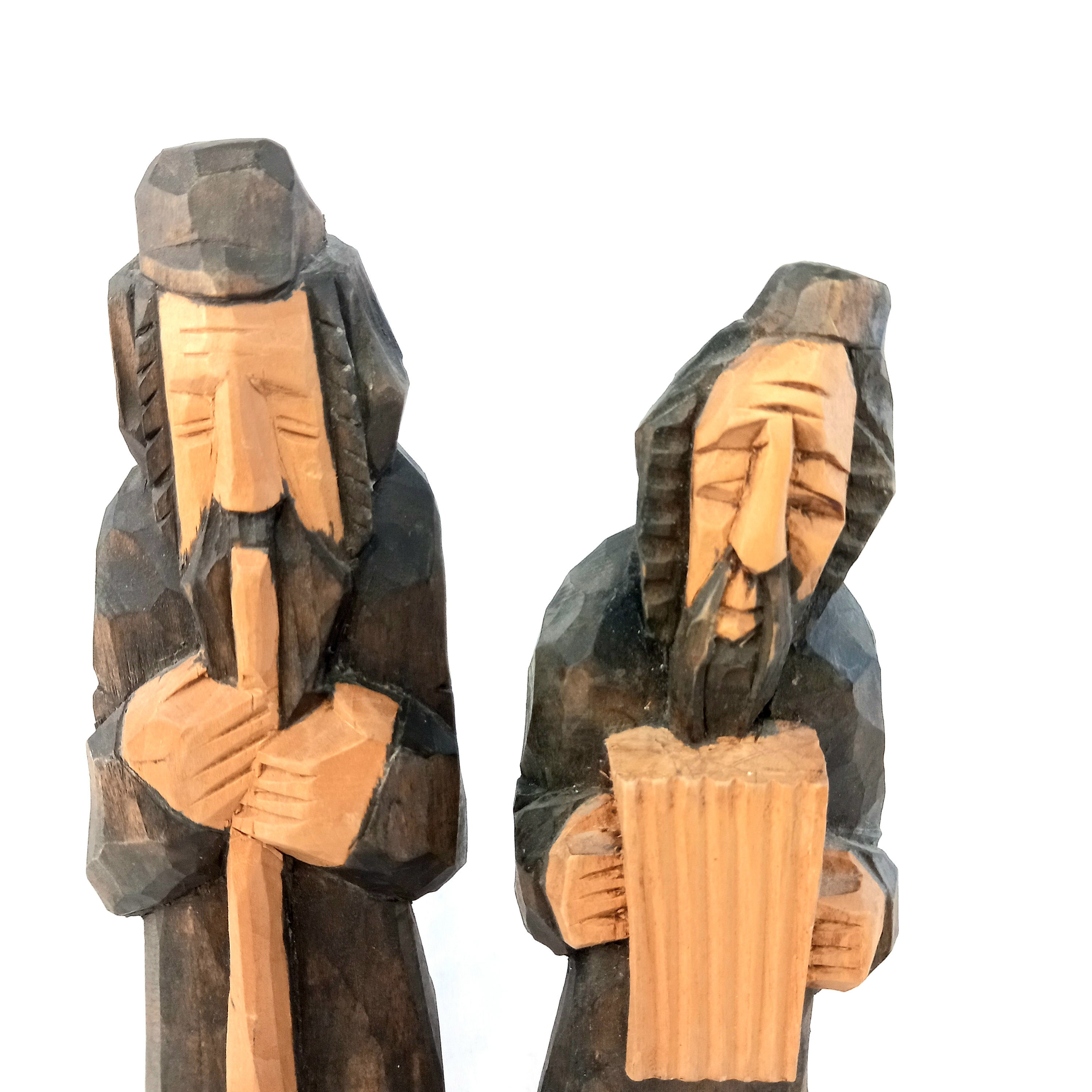 Lot de deux statuettes en bois sculpté, art populaire - Photo 4