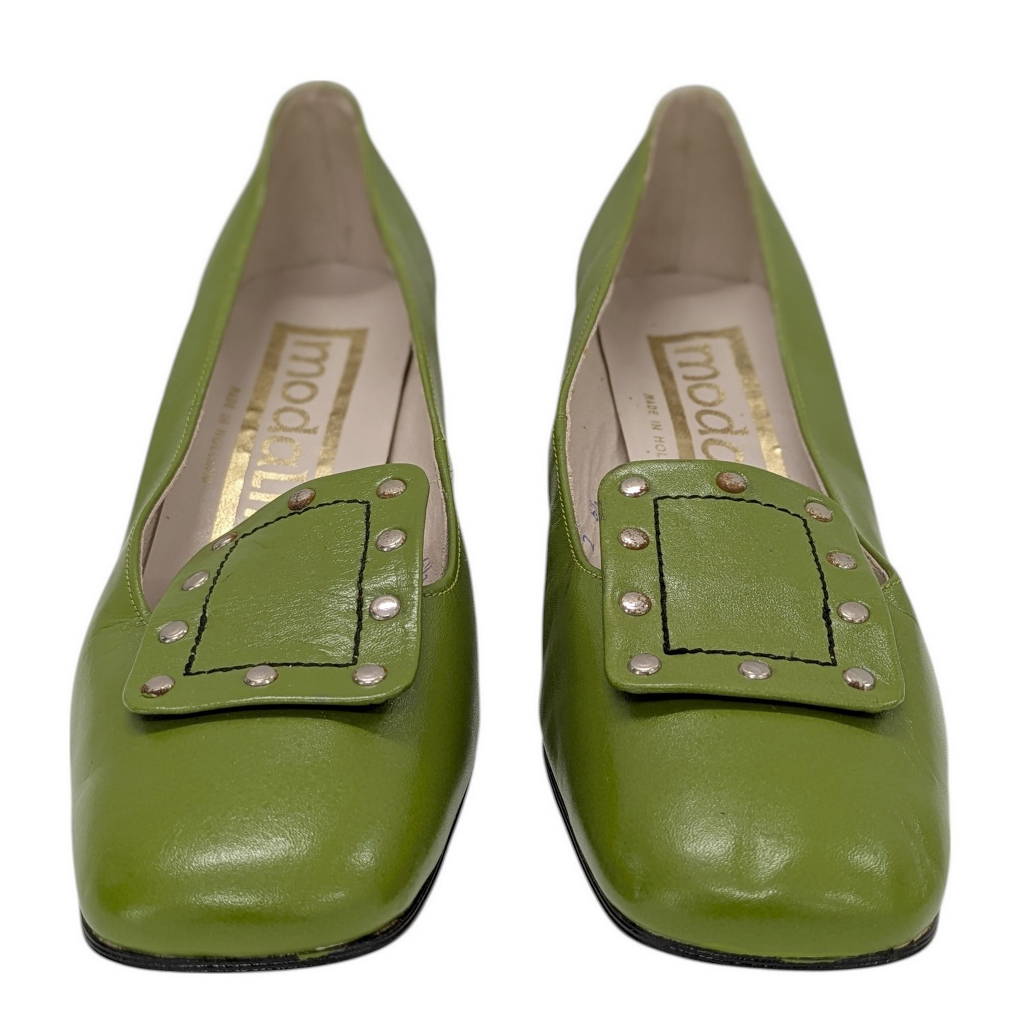 Chaussures Escarpins Modaline P 38½/39 en cuir vert chartreuse Vintage 70's - Photo 1