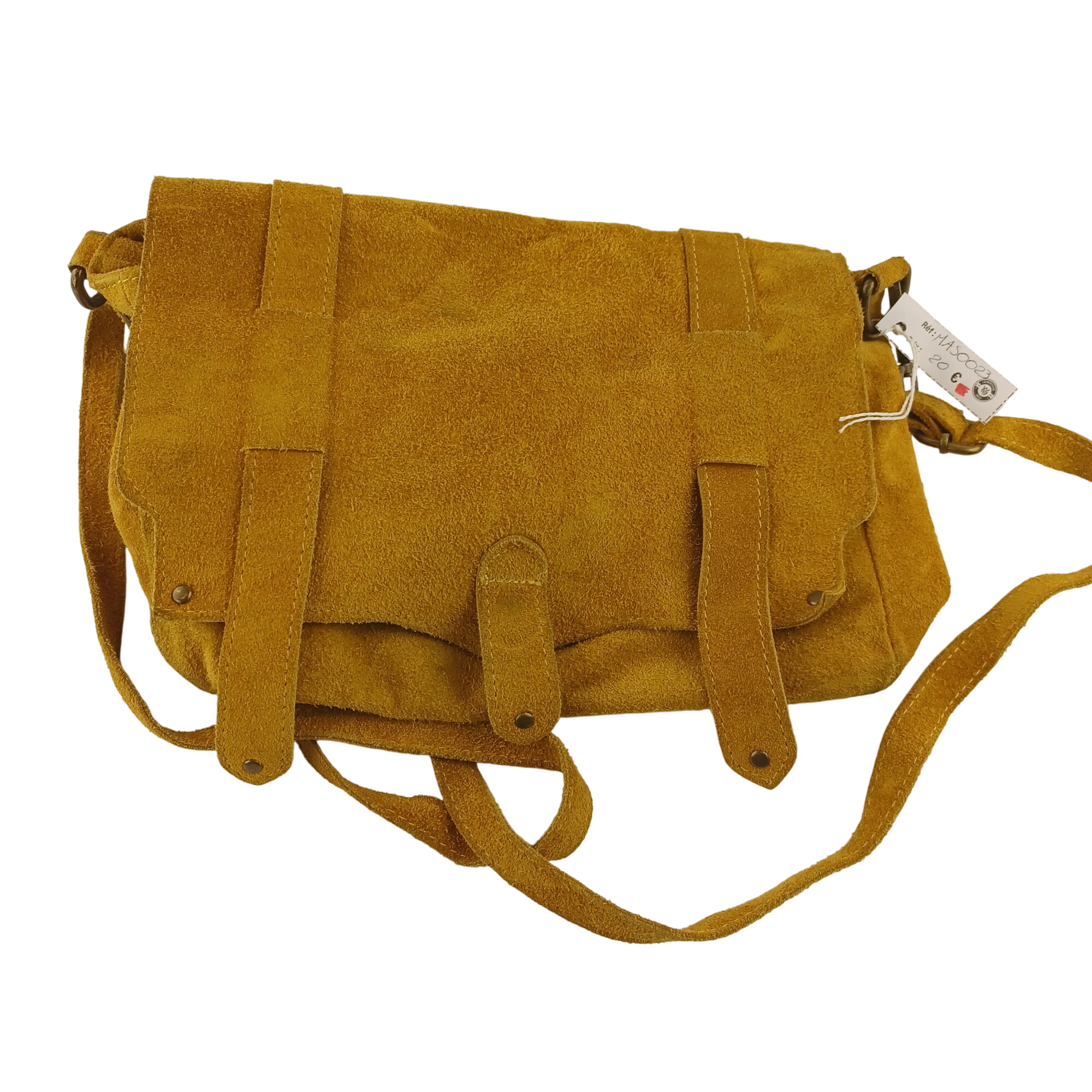 Sac à bandoulières véritable cuir Made in Italy finition style daim jaune - Photo 0
