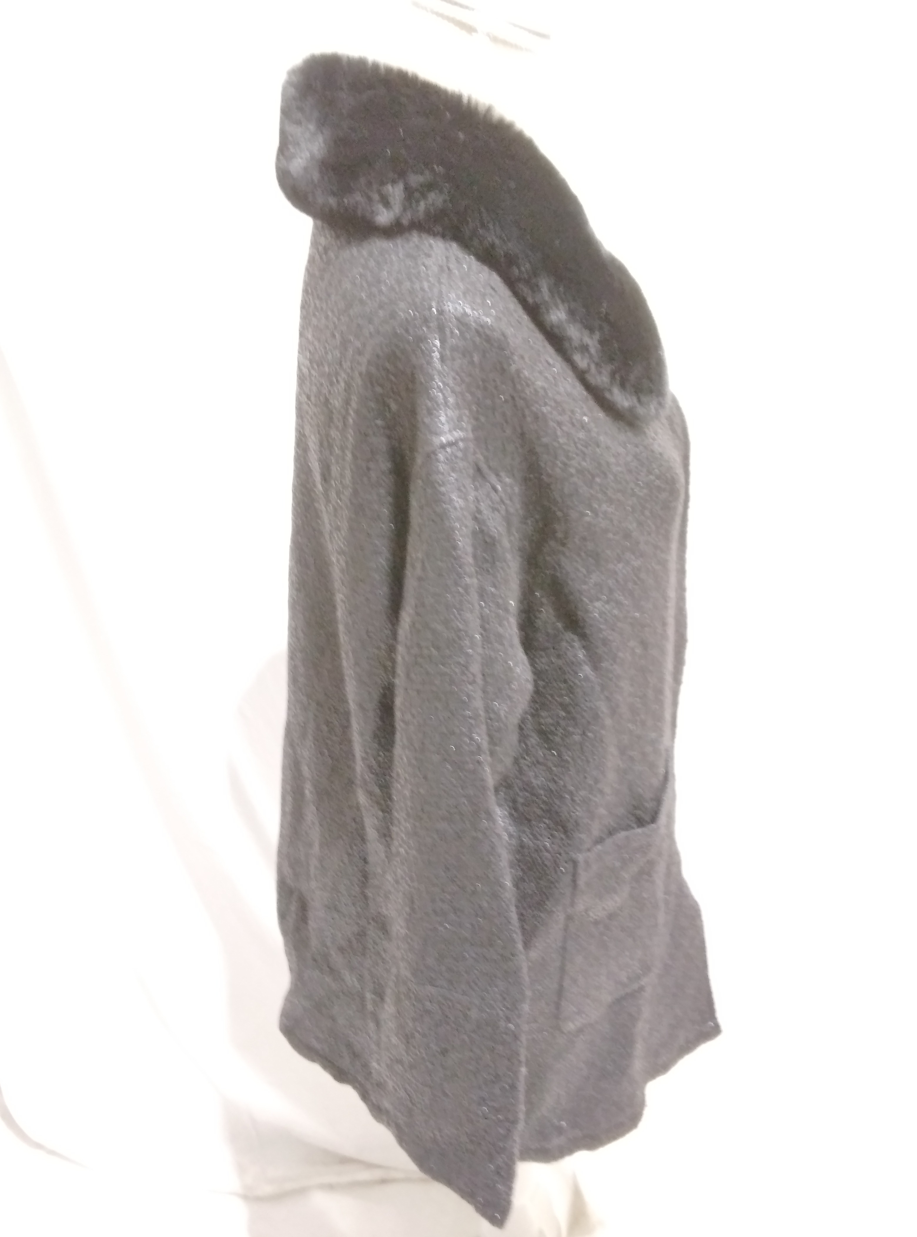 Manteau noir avec col en fausse fourrure noire, Molly Bracken - M  - Vue 4 - 