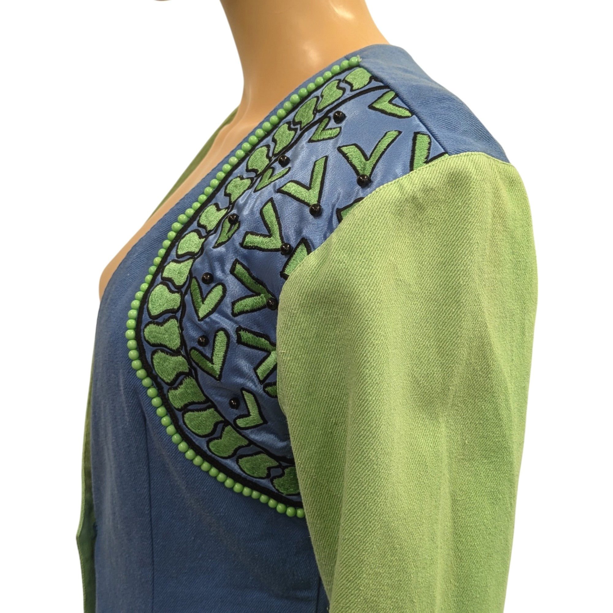 Tailleur Korii Joko T S Ensemble jupe & veste bleu et vert Broderies et perles Vintage 80's - Bon état - Photo 8