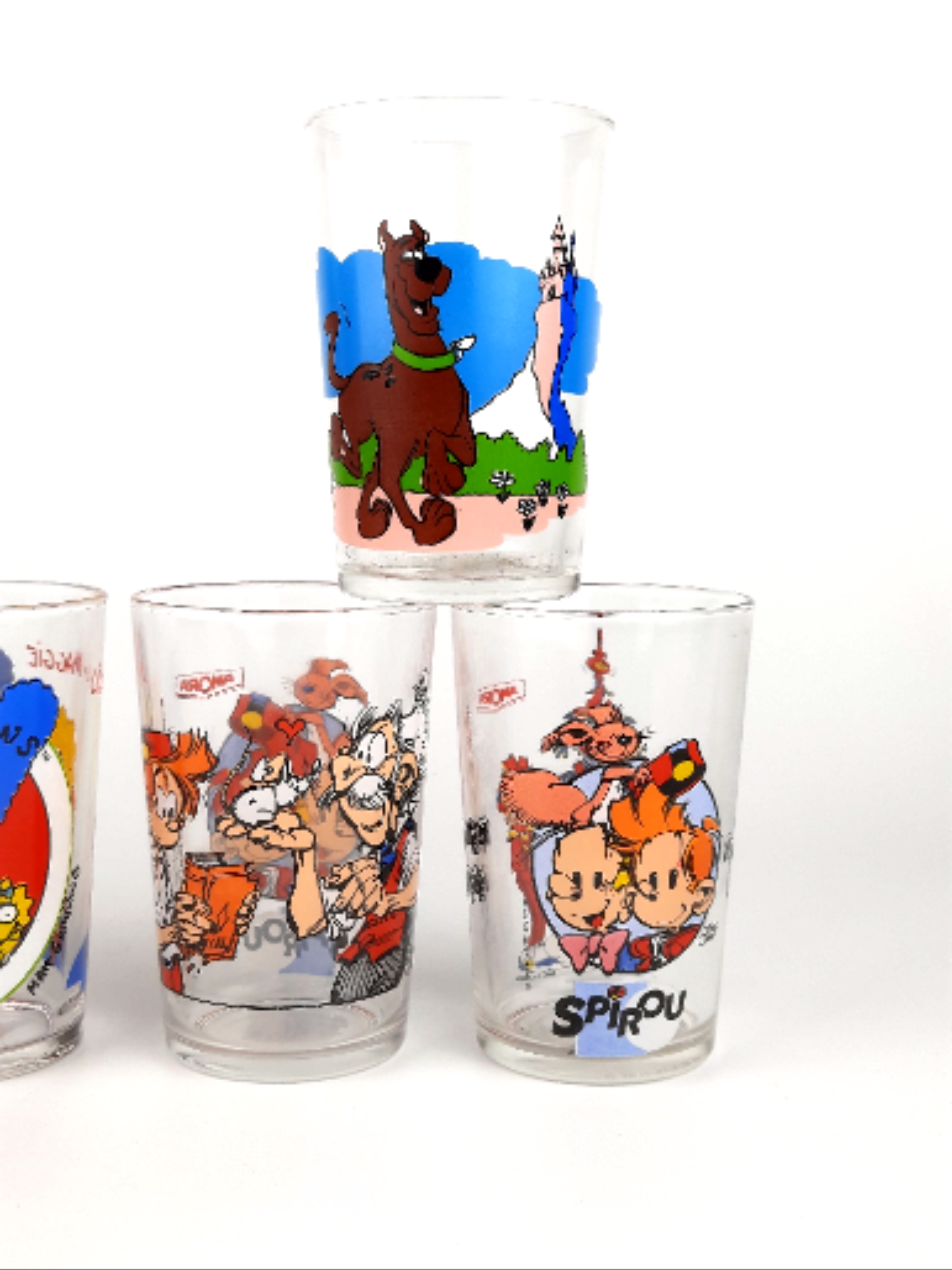 Lot de 6 Verres décorés collection Amora, Simpson, Spirou et Scoubidou - Très bon état - Photo 3