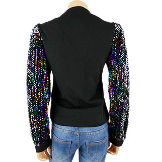 T-shirt noir manches longues avec sequins multicolores - femme - Shein - 38 - Photo 1