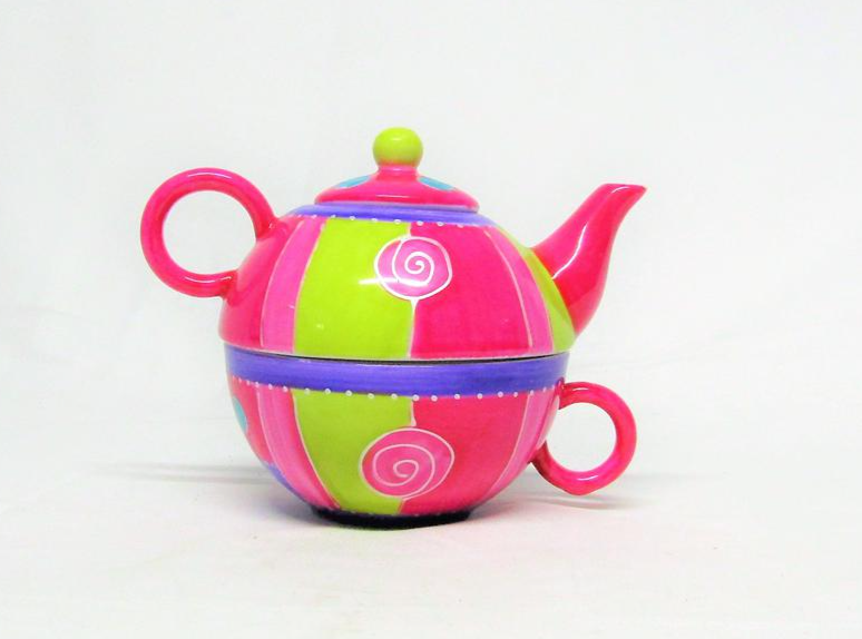 Théière Solitaire En Porcelaine Orange - Motifs Oranges Et Citrons - 16 Cm - Occasion (comme Neuve)