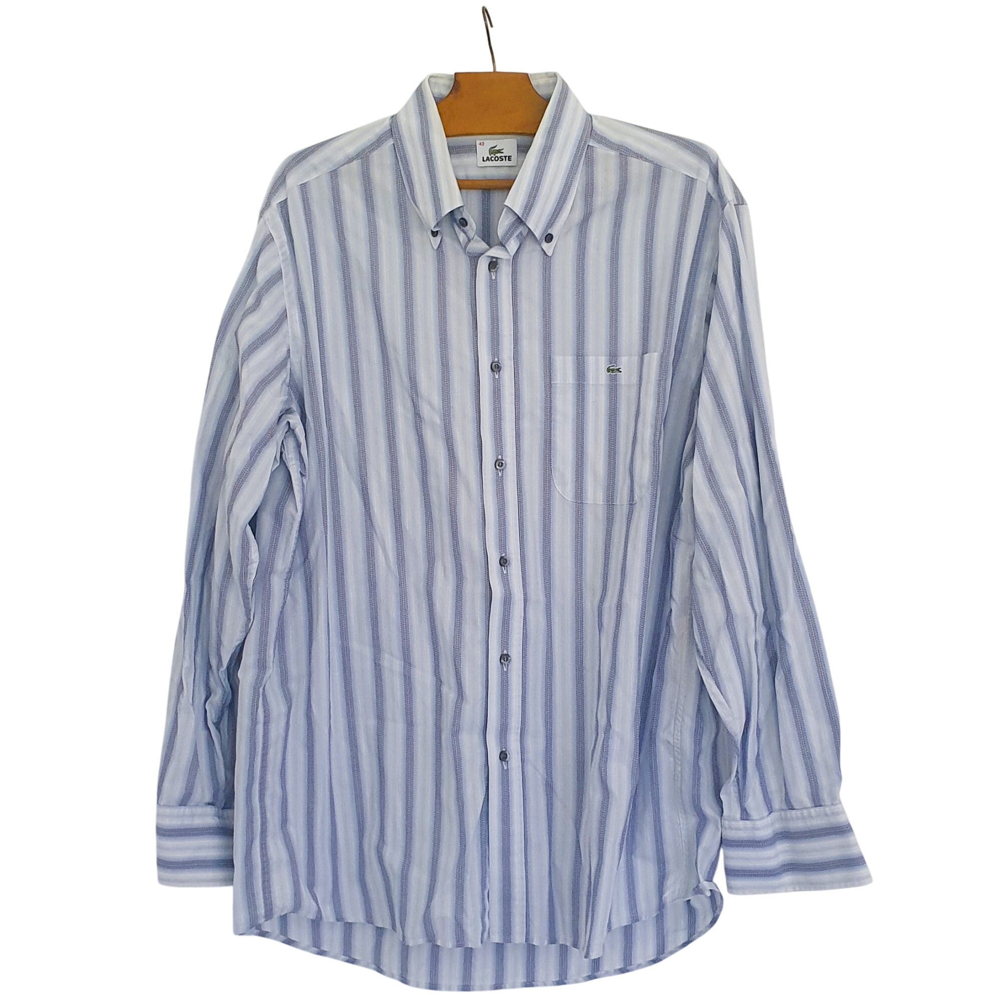 Chemise Lacoste manche longue taille 43 rayée bleu & blanc - Photo 0