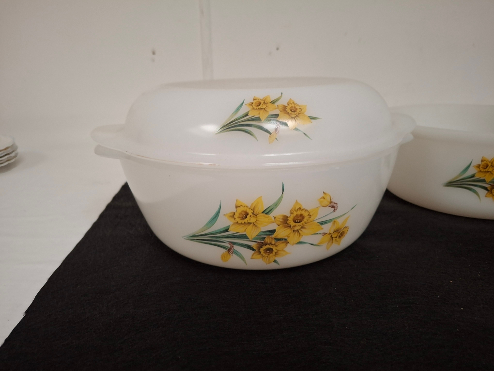 Plats, cocotte et saladier ARCOPAL modèle JONQUILLES années 60 - Photo 1