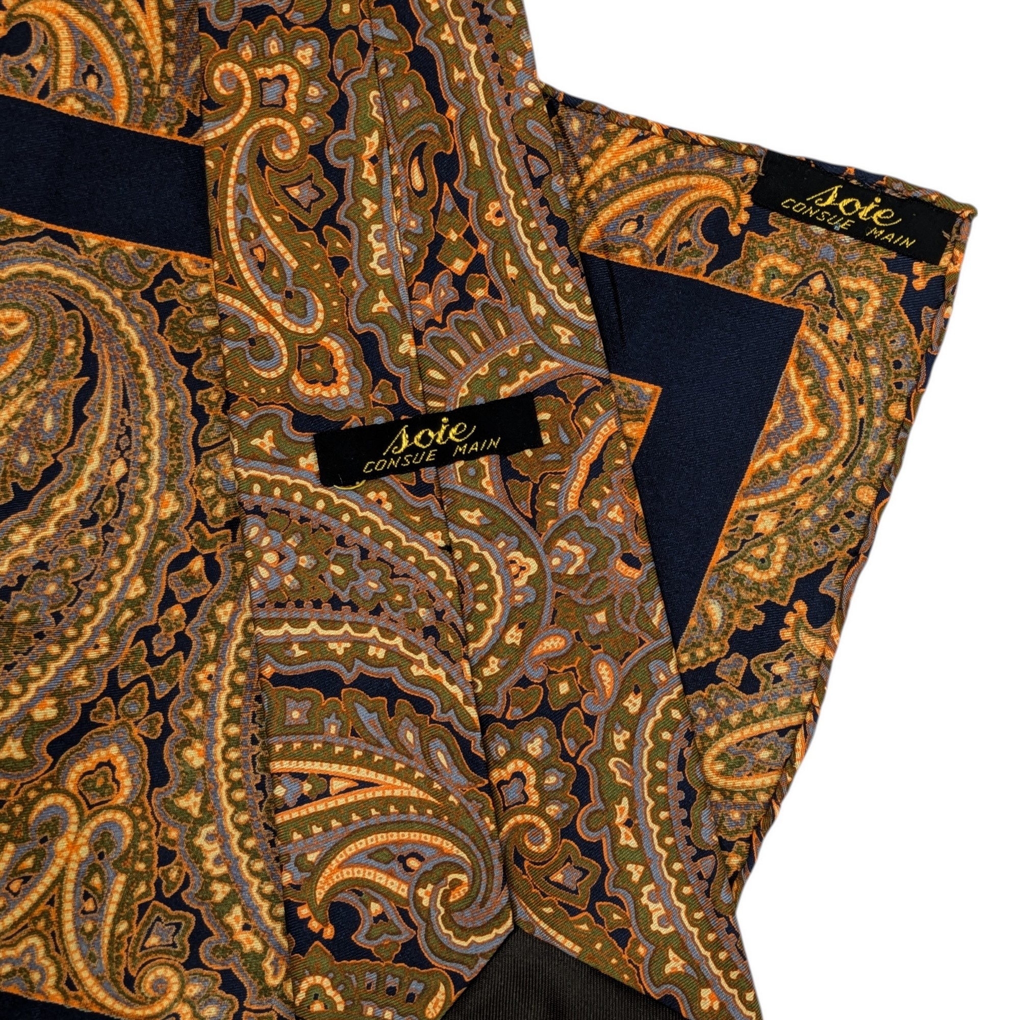 Ensemble Vintage Cravate & Pochette assortie en soie imprimé cachemire - Photo 1