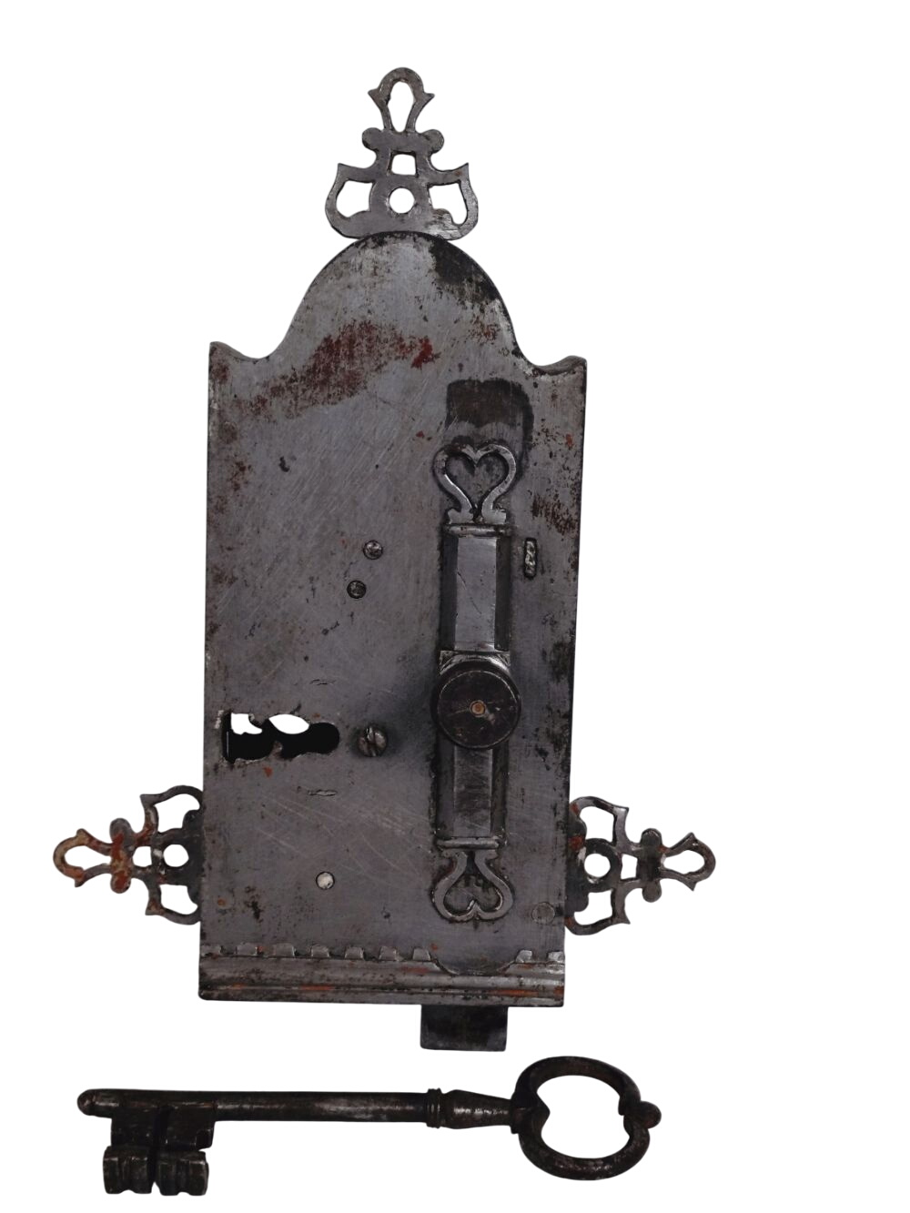 Ancienne serrure de porte d'entrée en fer forgé 18ème - Photo 0