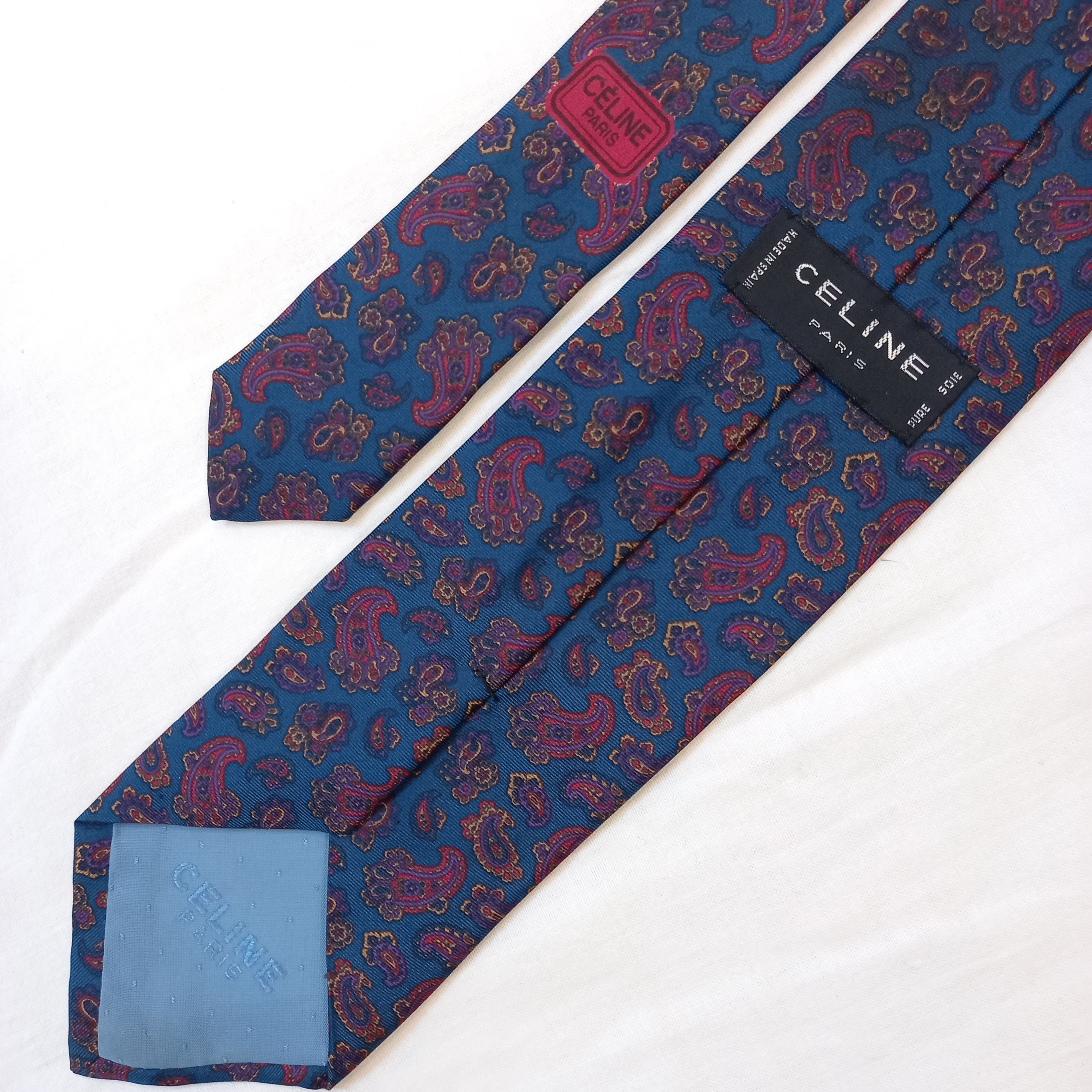 Cravate en soie à motifs paisley bleue et rouge- Céline - Photo 1