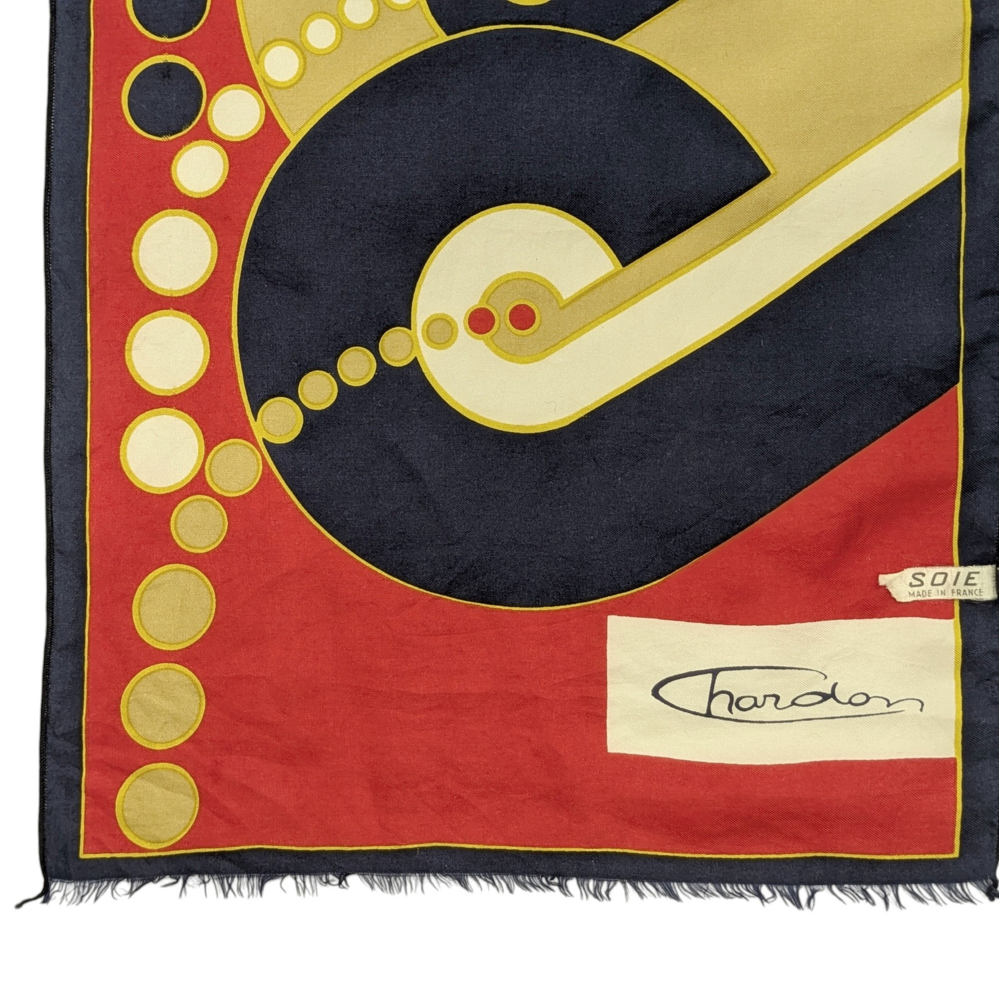 Écharpe Chardom en soie Graphisme vintage 60/70's 114 cm x 27 cm - Photo 3