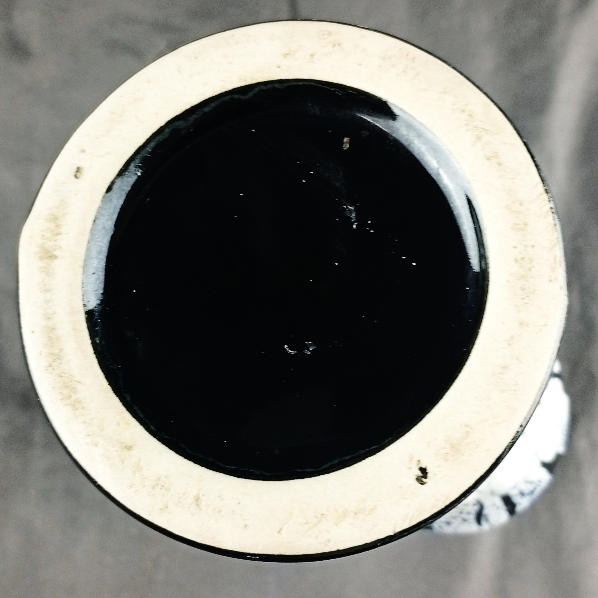 Vase/ Objet décoratif en grès flamme vintage- Design unique noir et blanc craquelé-