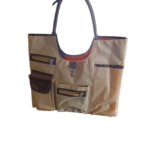Sac à bandoulière de couleur marron crème pour femme avec poches - Photo 1