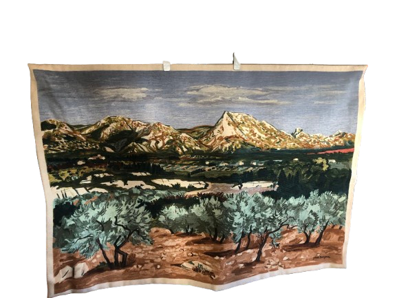 Tapisserie imprimée Oliviers aux baux de Provence (140 X 95 cm) par Yves Brayer (exemplaire 133/250) Très bon état -  reconditionné disponible sur Label Emmaüs
