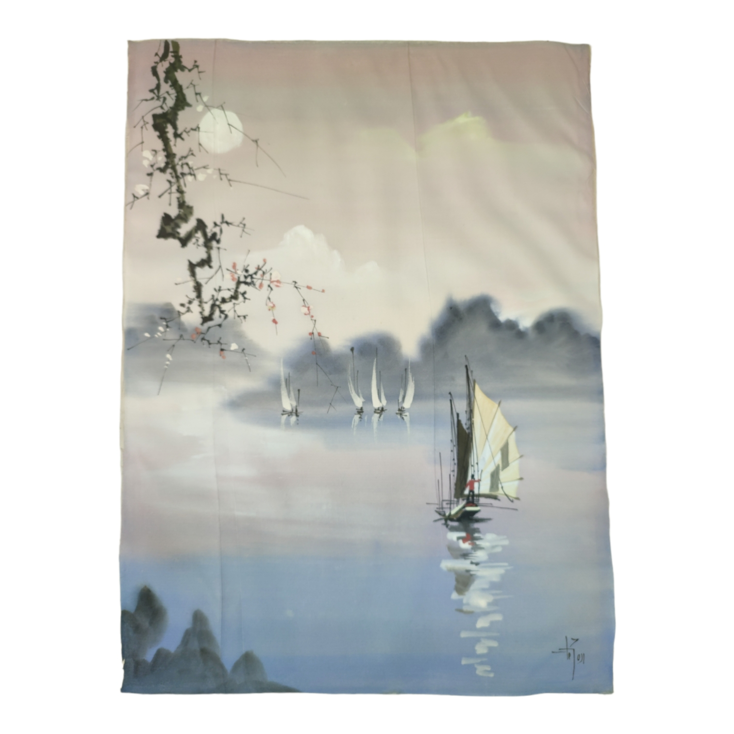 Affiche Vietnam paysage baie avec jonque traditionnelle
