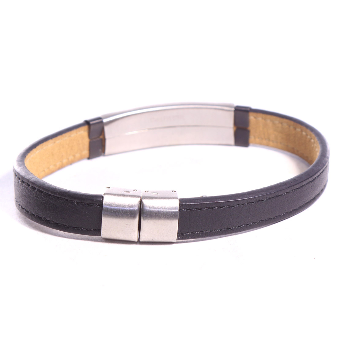 Voir photo 4 de Bracelet homme acier et simili-cuir Bracelet homme acier et simili-cuir Très bon état - Vue 4 -