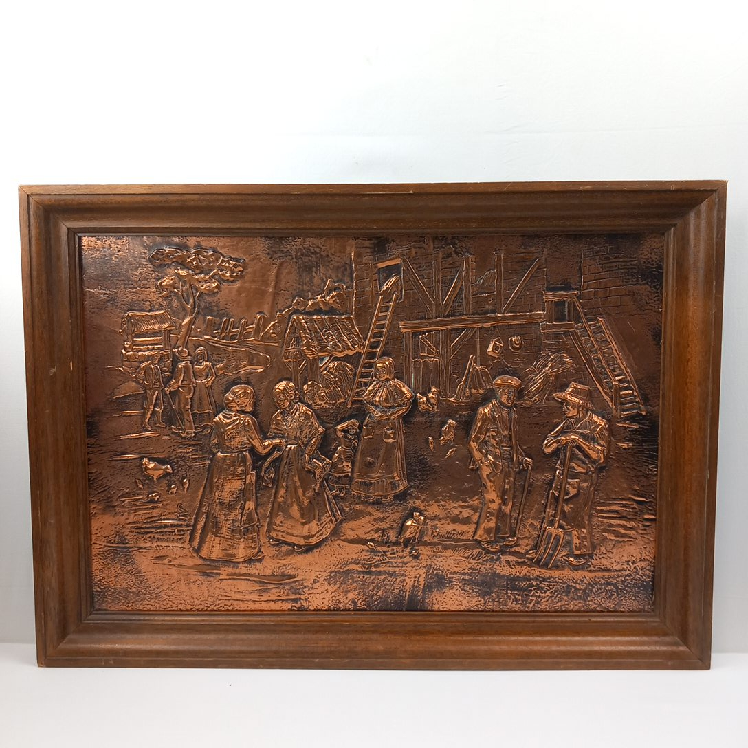 Tableau Cuivre en Relief Scène Paysanne Bon état - Vue 3 - 