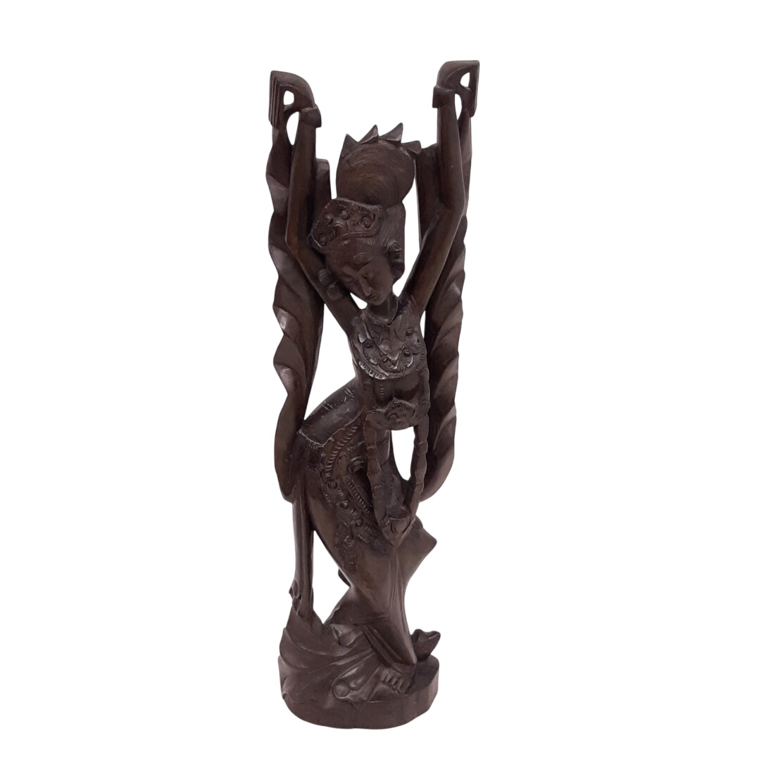 Grande statue en bois danseuse asiatique - Photo 0
