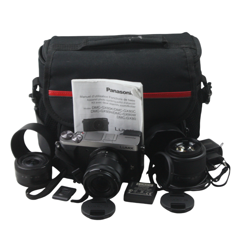 Kit appareil photo numérique Panasonic Lumix DMC-GX80 avec trois objectifs - Bon état sur Label Emmaüs