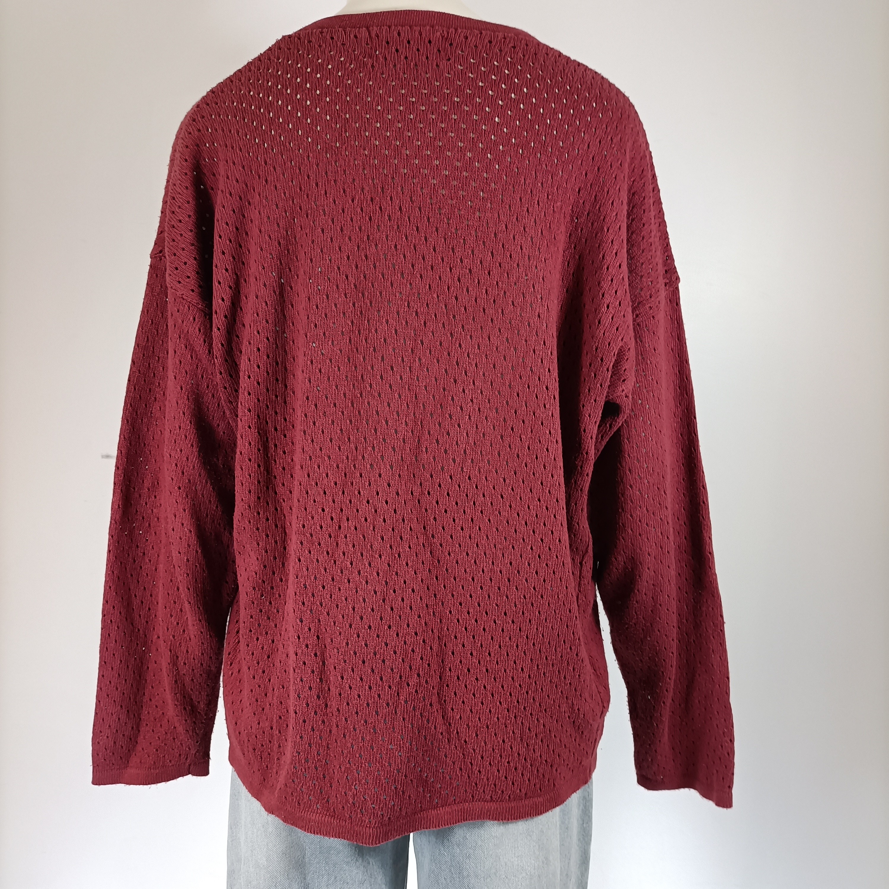 Pull ajouré bordeaux Versace Jeans Couture en coton, coupe ample et col V tendance Comme neuf - Vue 8 - 