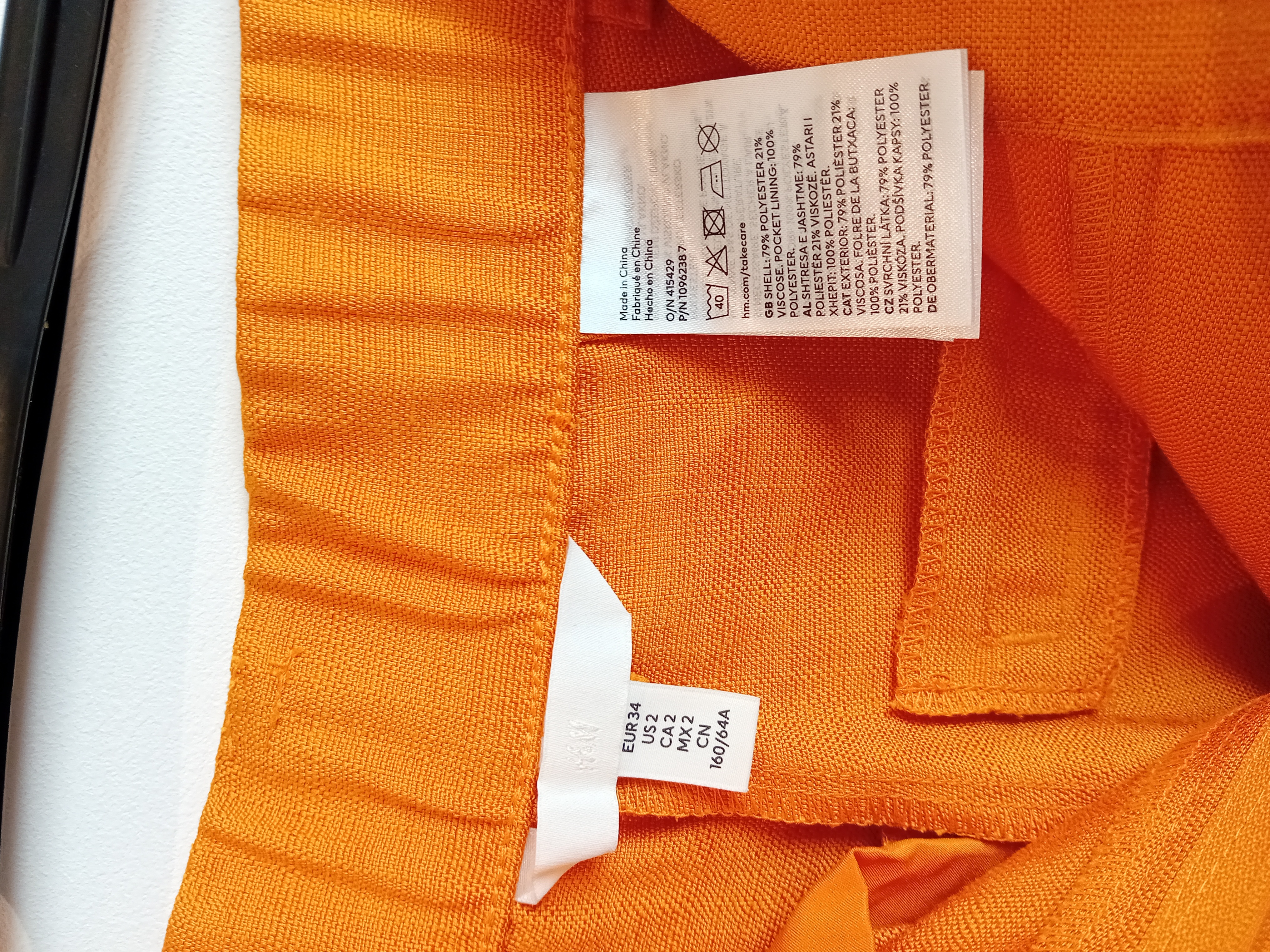 Pantalon H&m Orange Taille 34 Xs Léger Et Fluide (T4023) Très bon état - Vue 4 - 