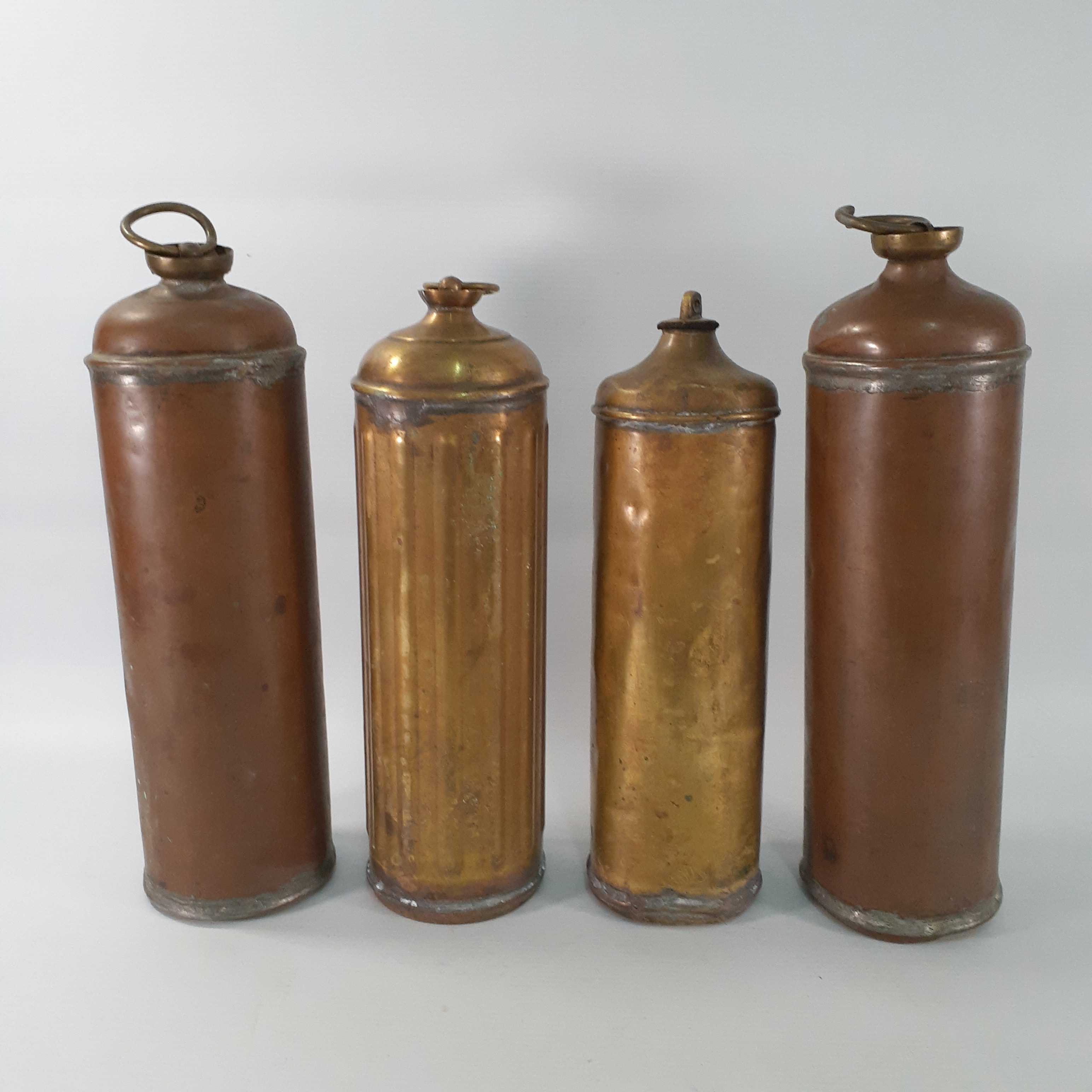 Lot de 4 anciennes bouillotes/chauffe-lit en laiton et cuivre - Photo 1