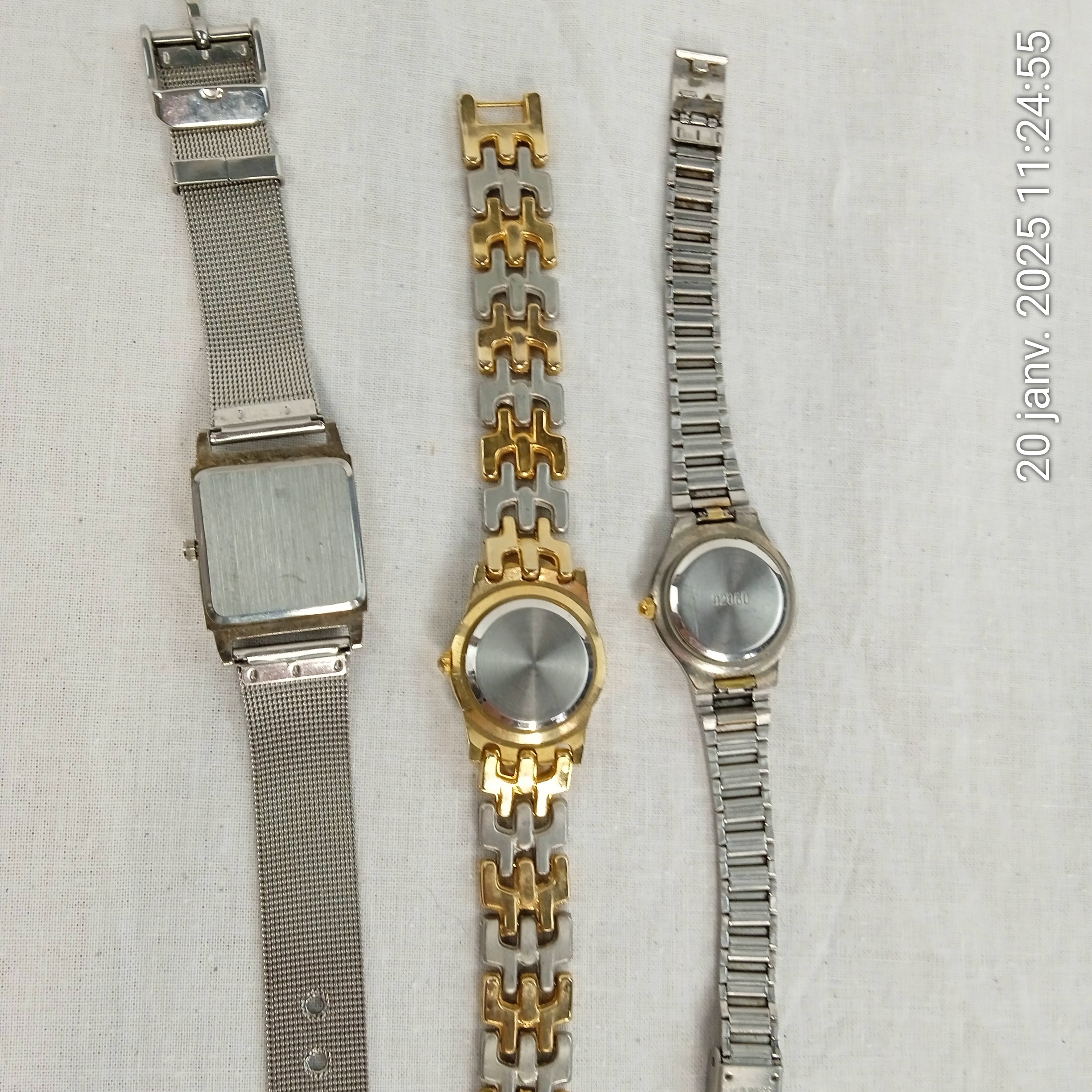 Lot de 3 montres à quartz bracelet femme vintage acier inoxydable - Photo 5