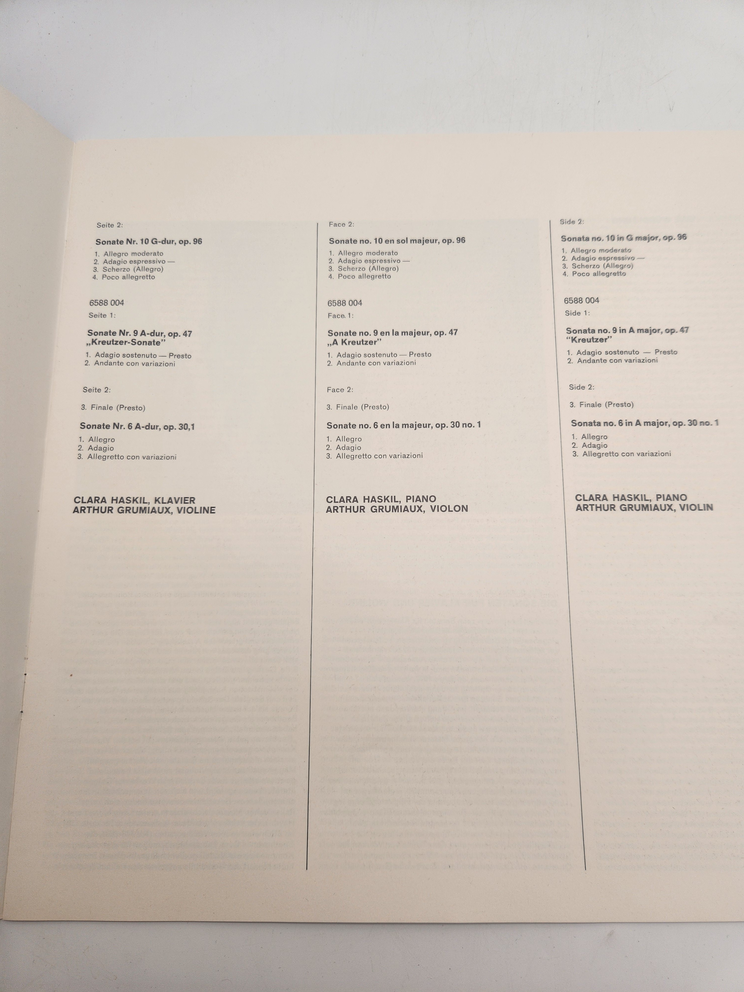 4 Vinyles 33 Tours - Sämtliche Sonaten für Klavier und Violine, composé par Ludwig van Beethoven Très bon état - Vue 6 - 
