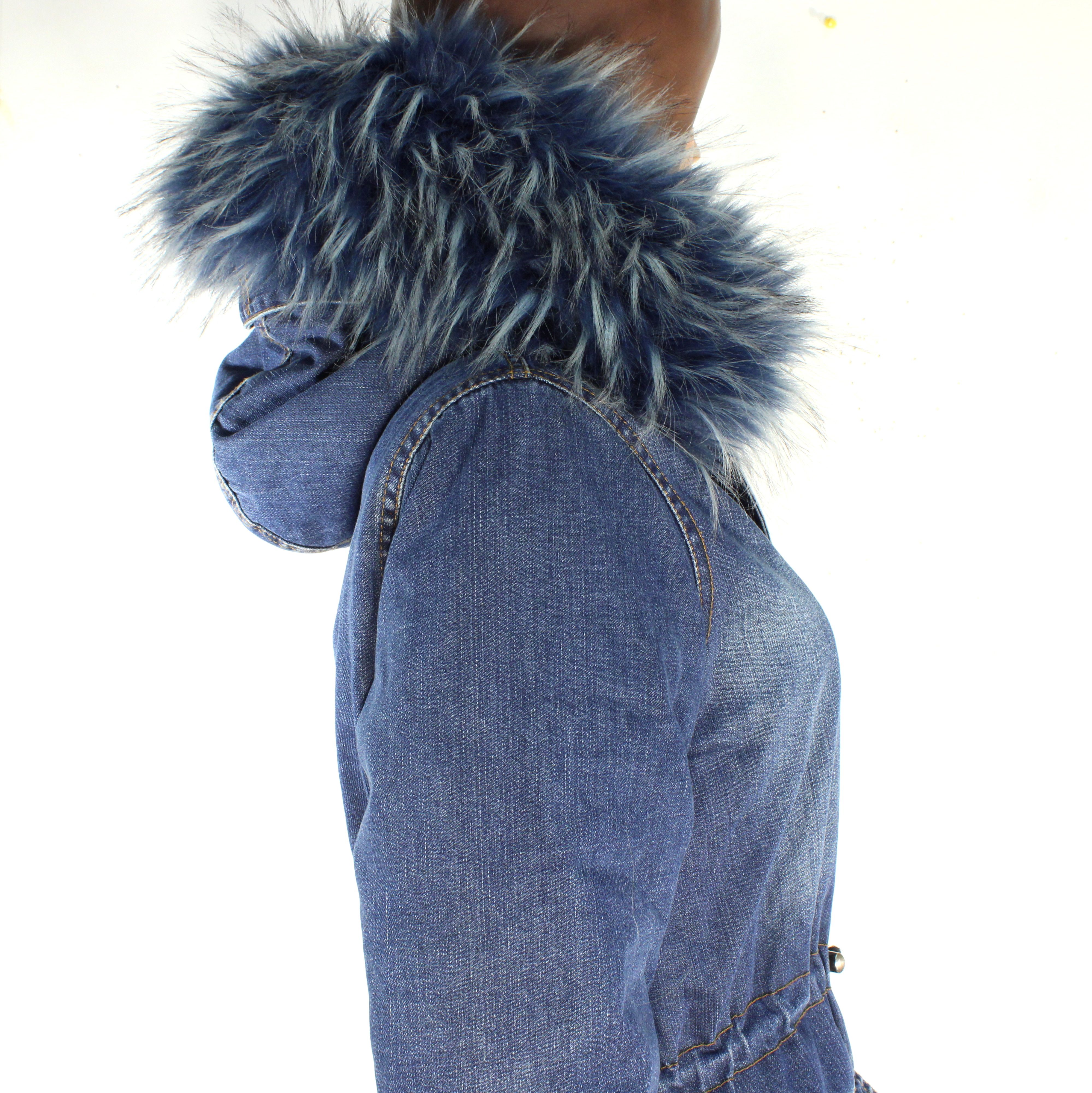 Manteau Femme Bleu Jean & Fausse Fourrure Estimée Taille Unique Bon état - Vue 8 - 