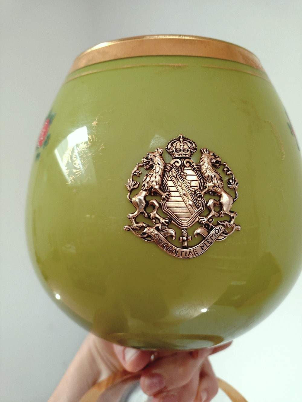 Vase boule en opaline vert à liseré doré,style Napoléon 3, made in Italy. - Photo 2