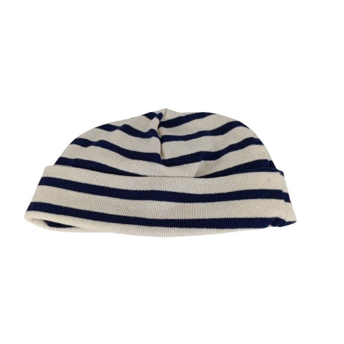 Bonnet marin bleu et blanc (12mois) fabriqué dans notre atelier Acsomur, à partir de tissu recyclé - Photo 2