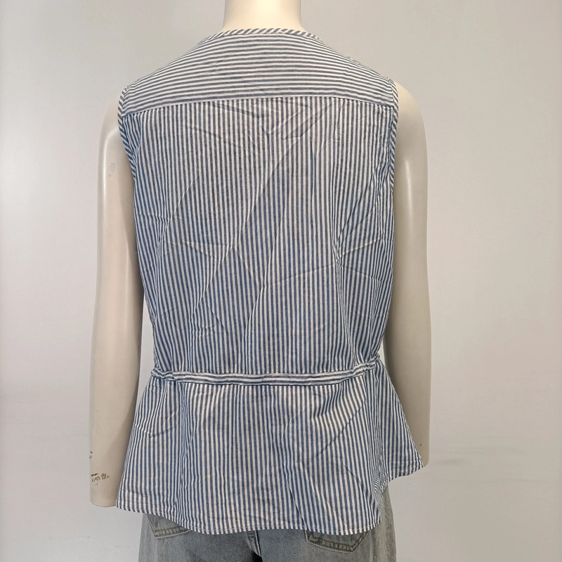 Top sans manches rayé blanc et bleu coton T44 Rayures - Comptoir des cotonniers Pleplum cintré - Photo 4